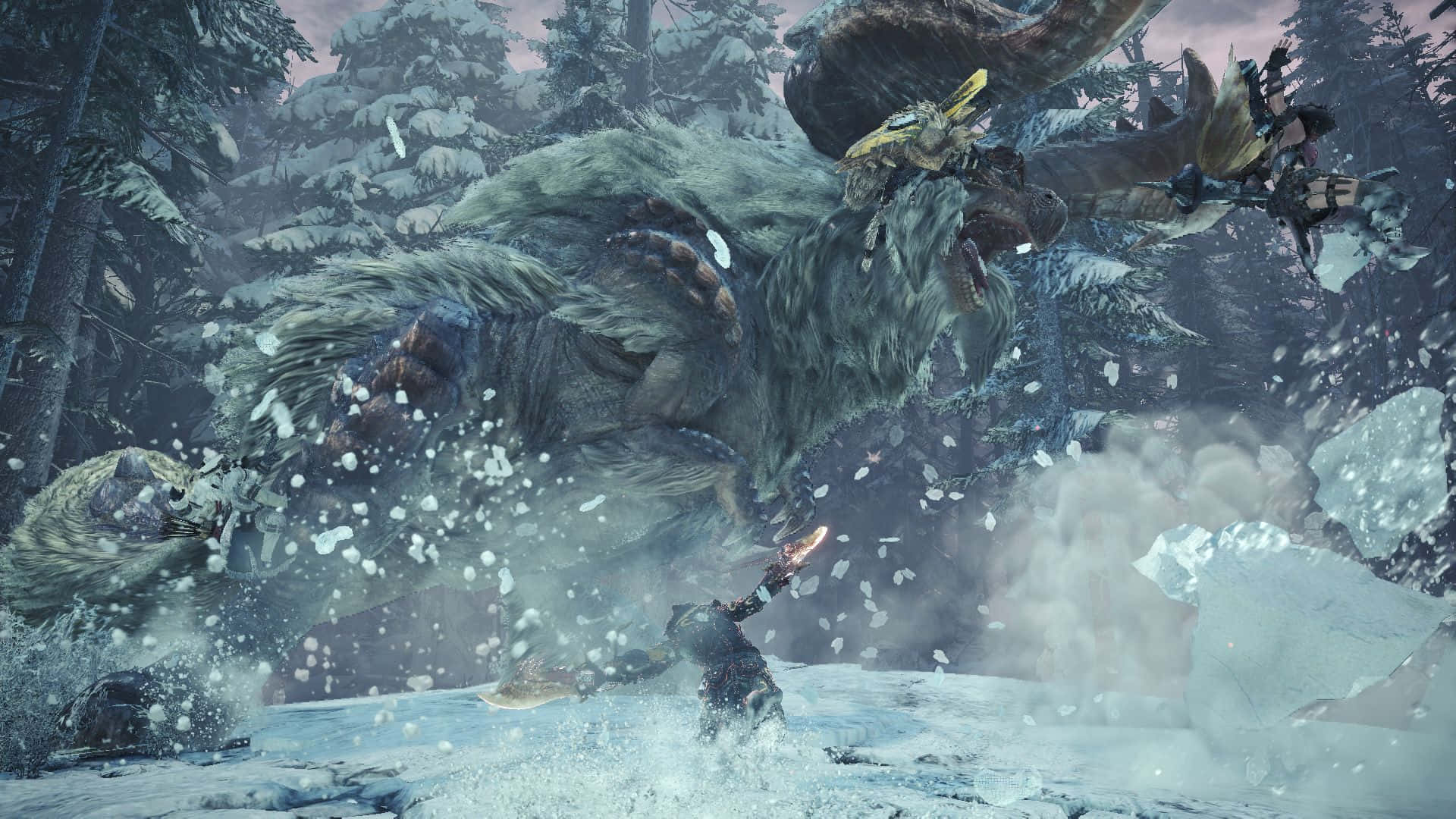 Monster Hunter, hunter, massive snowy beast, Full HD Desktop Wallpaper