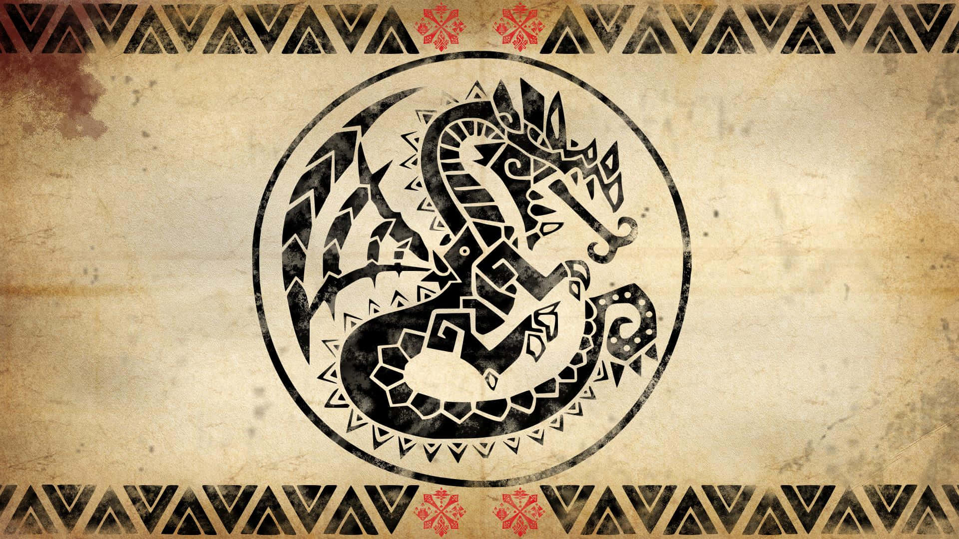Monster Hunter, black tribal dragon, aged parchment, Full HD Desktop Wallpaper