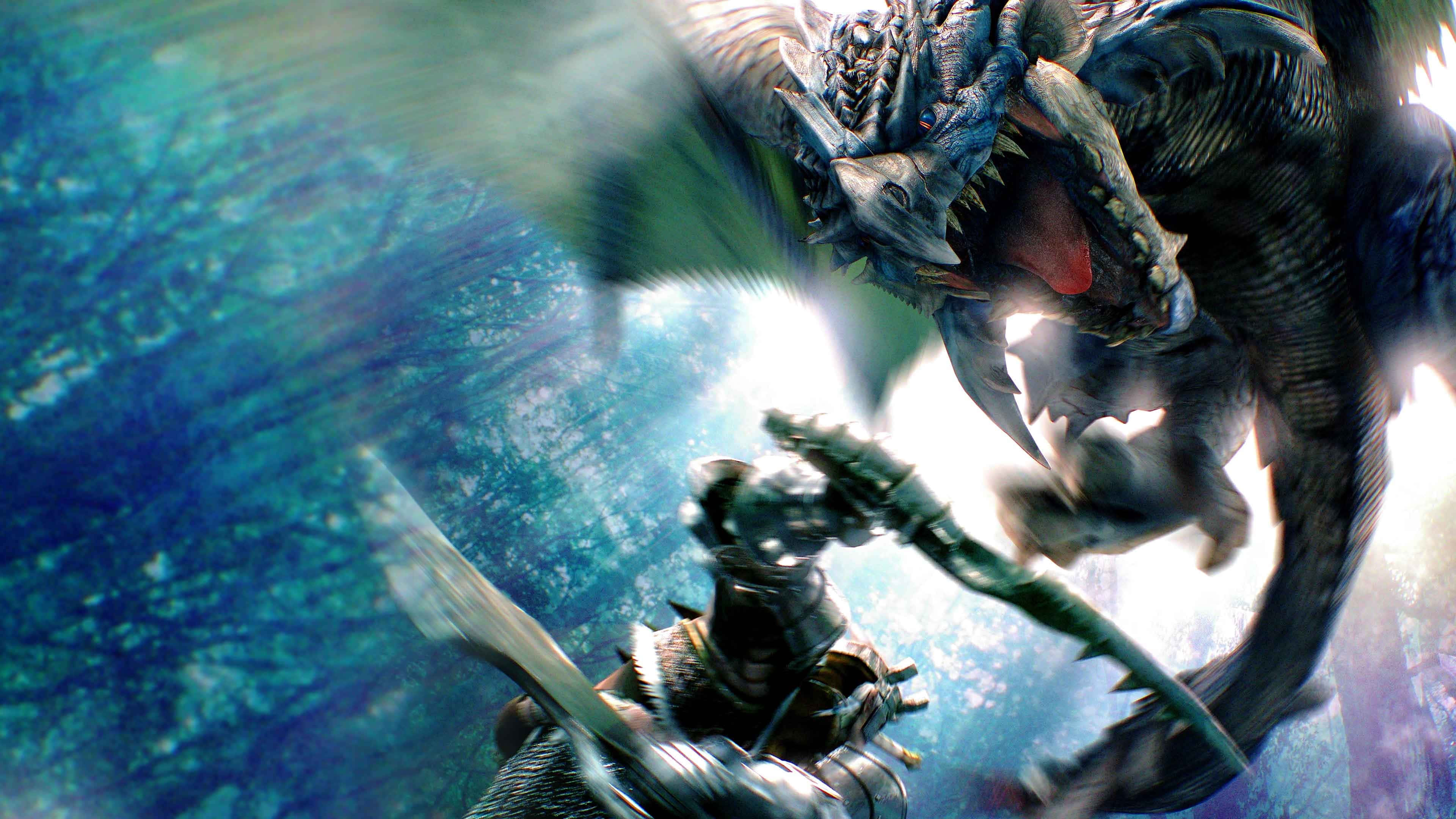 Monster Hunter, epic battle, armored warrior, 4K Desktop Wallpaper