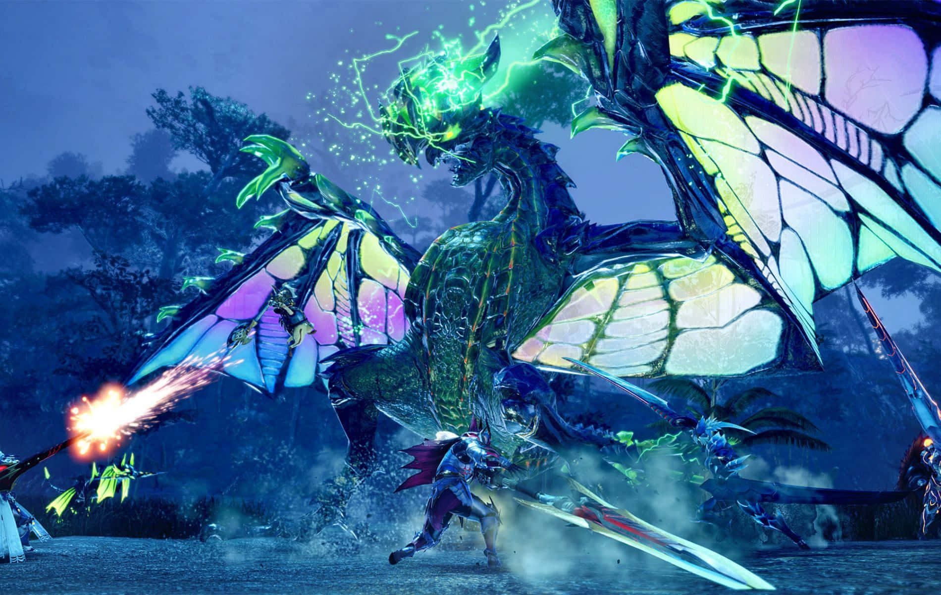 Monster Hunter, glowing dragon, iridescent butterfly wings, HD Desktop Wallpaper