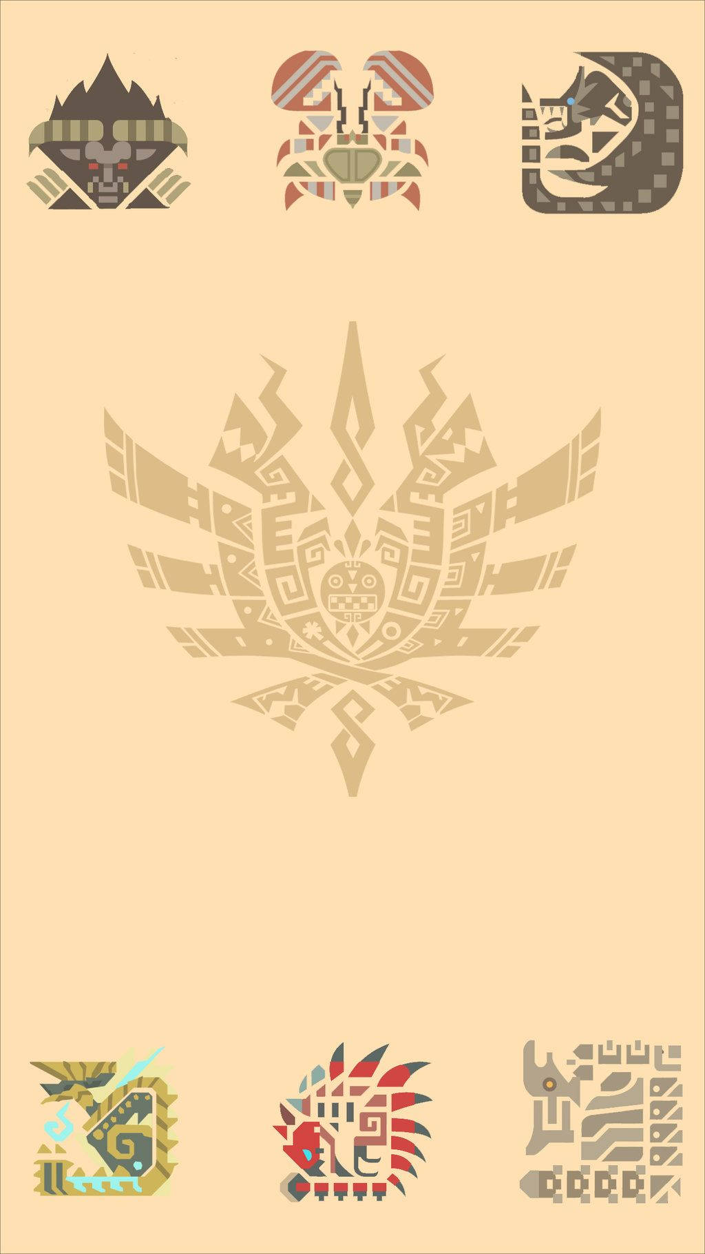 Monster Hunter iPhone, game logo, six stylized monster masks, HD Phone Wallpaper
