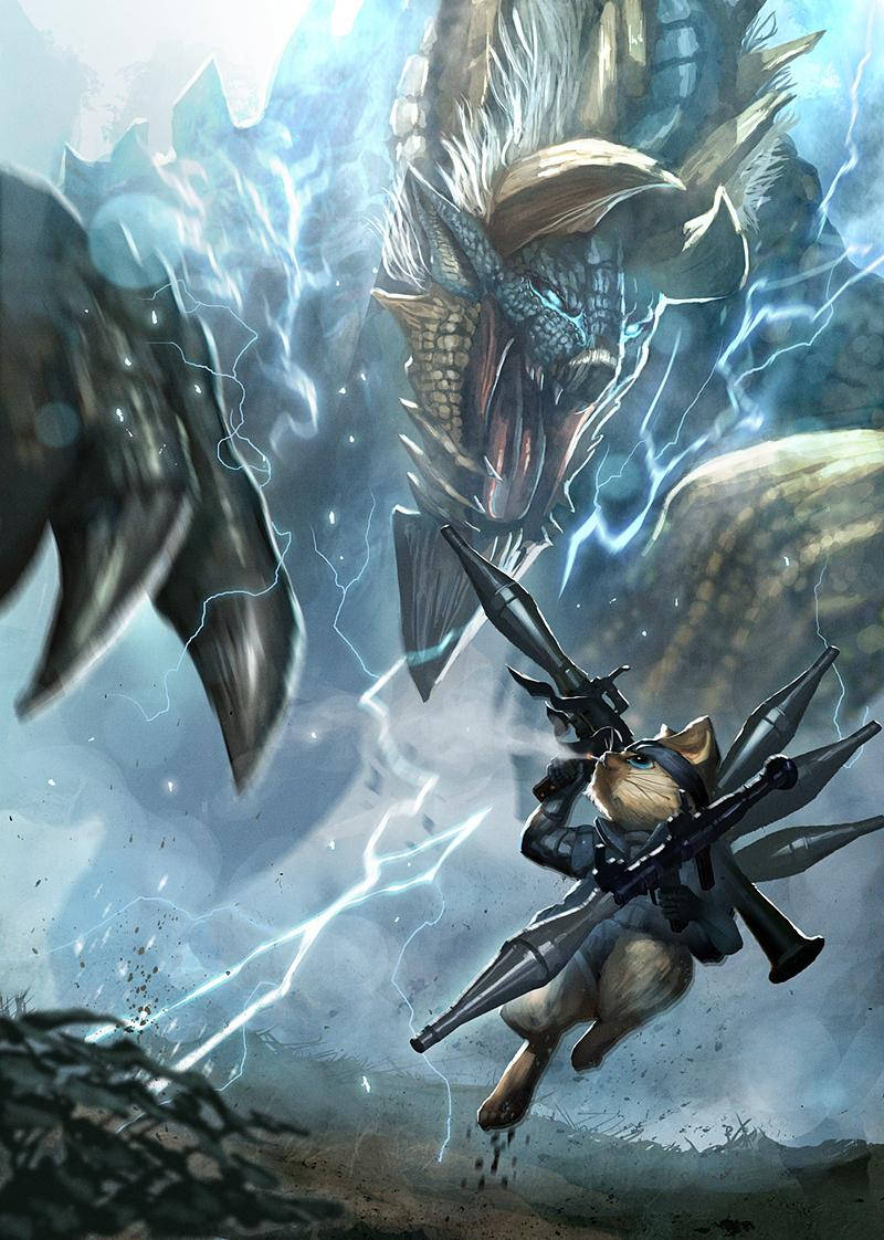 Monster Hunter iPhone, hunter with launcher, catlike hunter, SD Phone Wallpaper