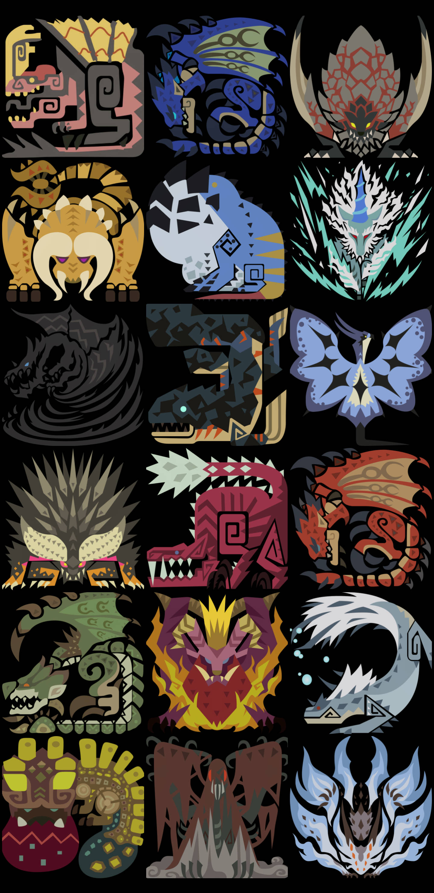 Monster Hunter, iPhone, stylized monster heads, 2K Phone Wallpaper