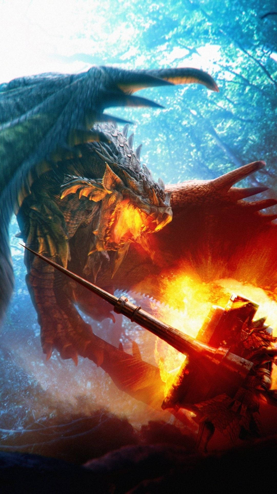 Monster Hunter iPhone, fire spitting dragon, glowing orange eyes, Full HD Phone Wallpaper