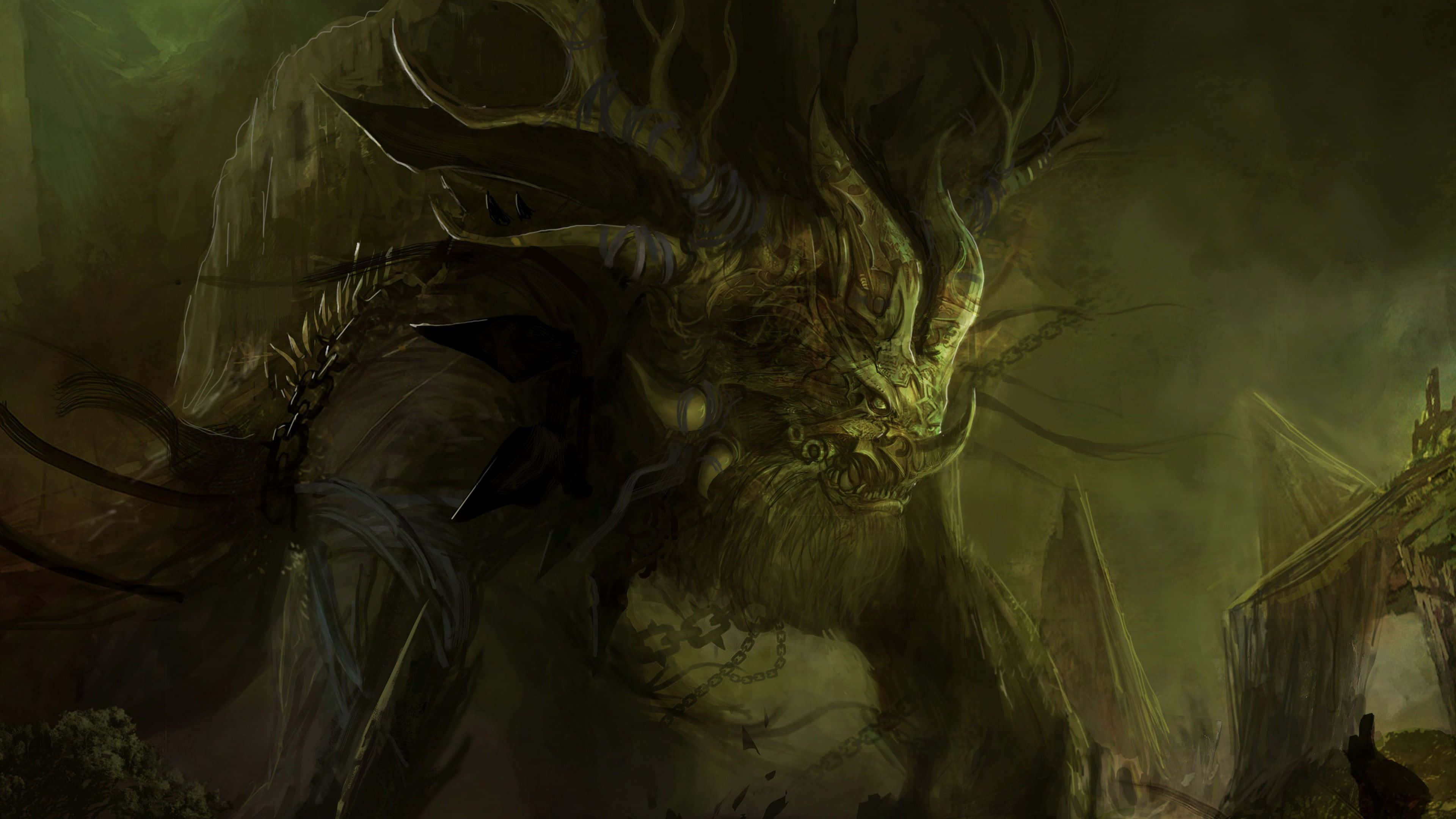 demon, horns, sword, 4K Desktop Wallpaper
