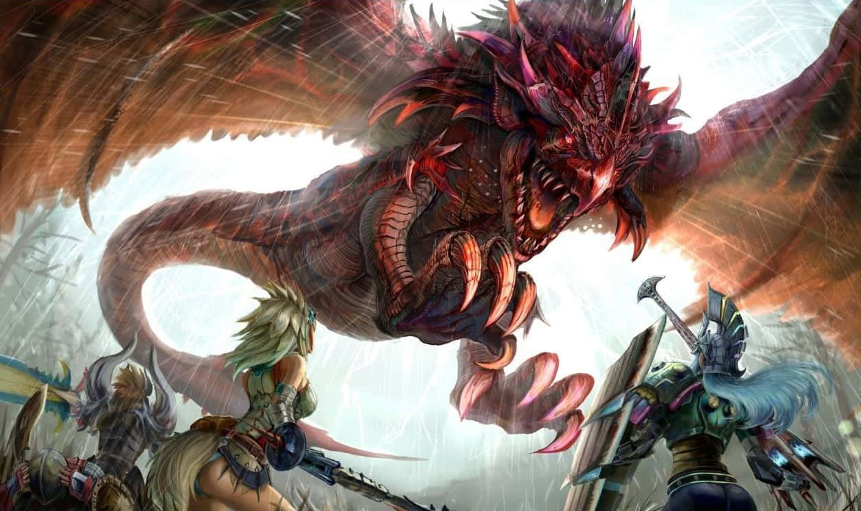 Monster Hunter Monsters, red dragon, spiked wings, SD Desktop Wallpaper