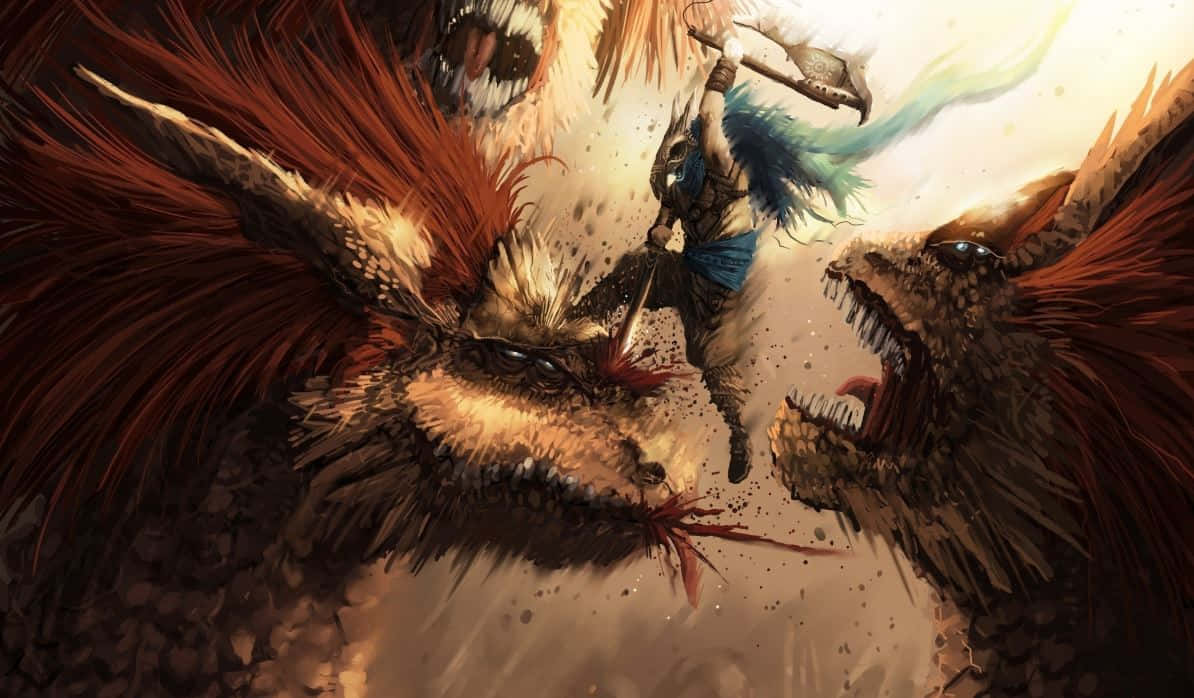 Monster Hunter Monsters, blue hair, massive roaring beasts, SD Desktop Wallpaper
