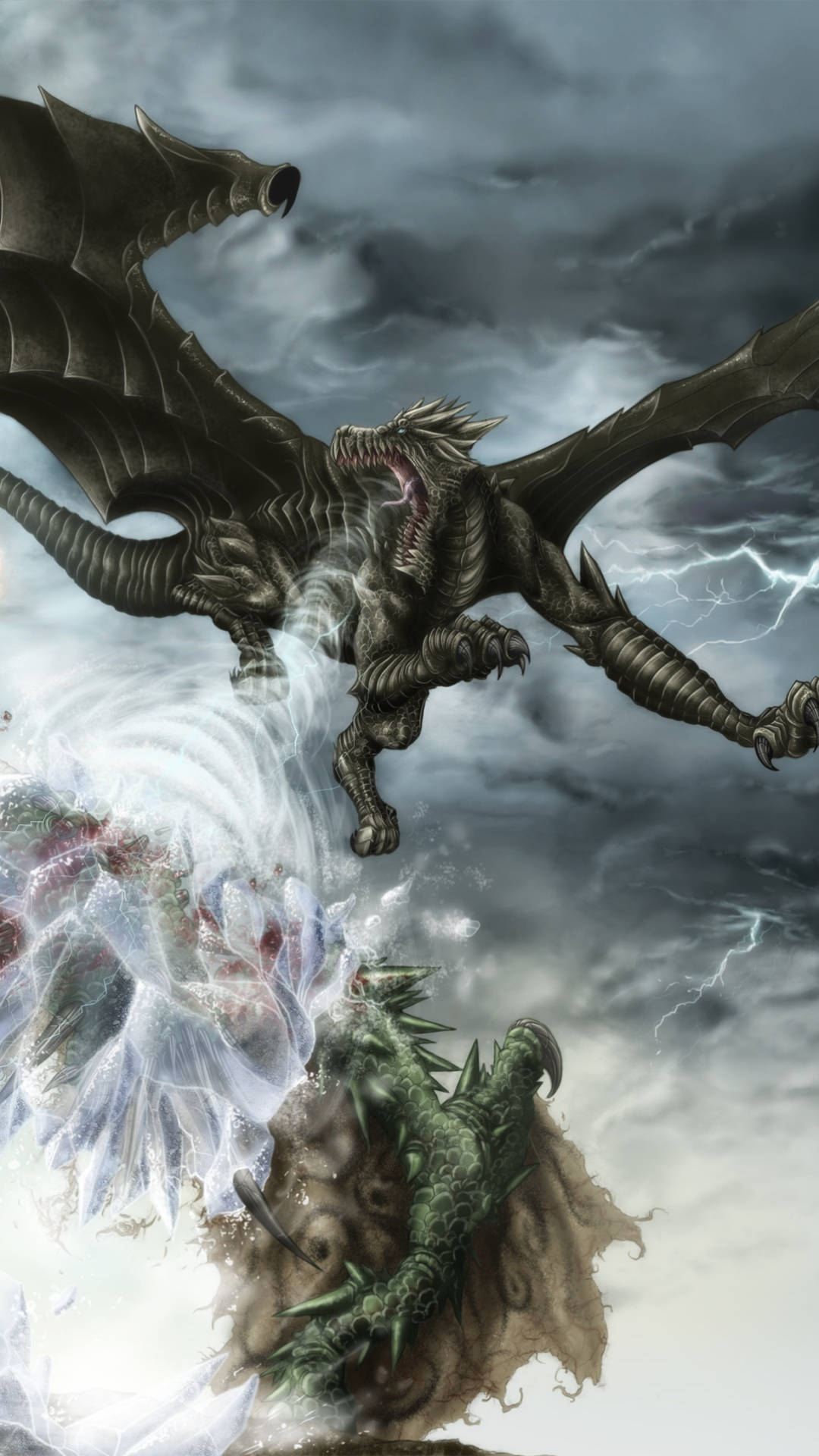 Monster Hunter Phone, dark armored dragon, stormy skies, Full HD Phone Wallpaper
