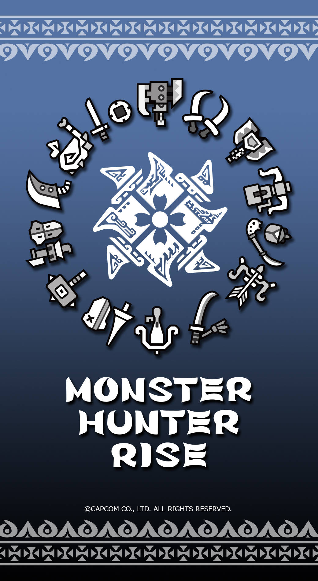 Monster Hunter Phone, blue gradient background, tribal borders, HD Phone Wallpaper
