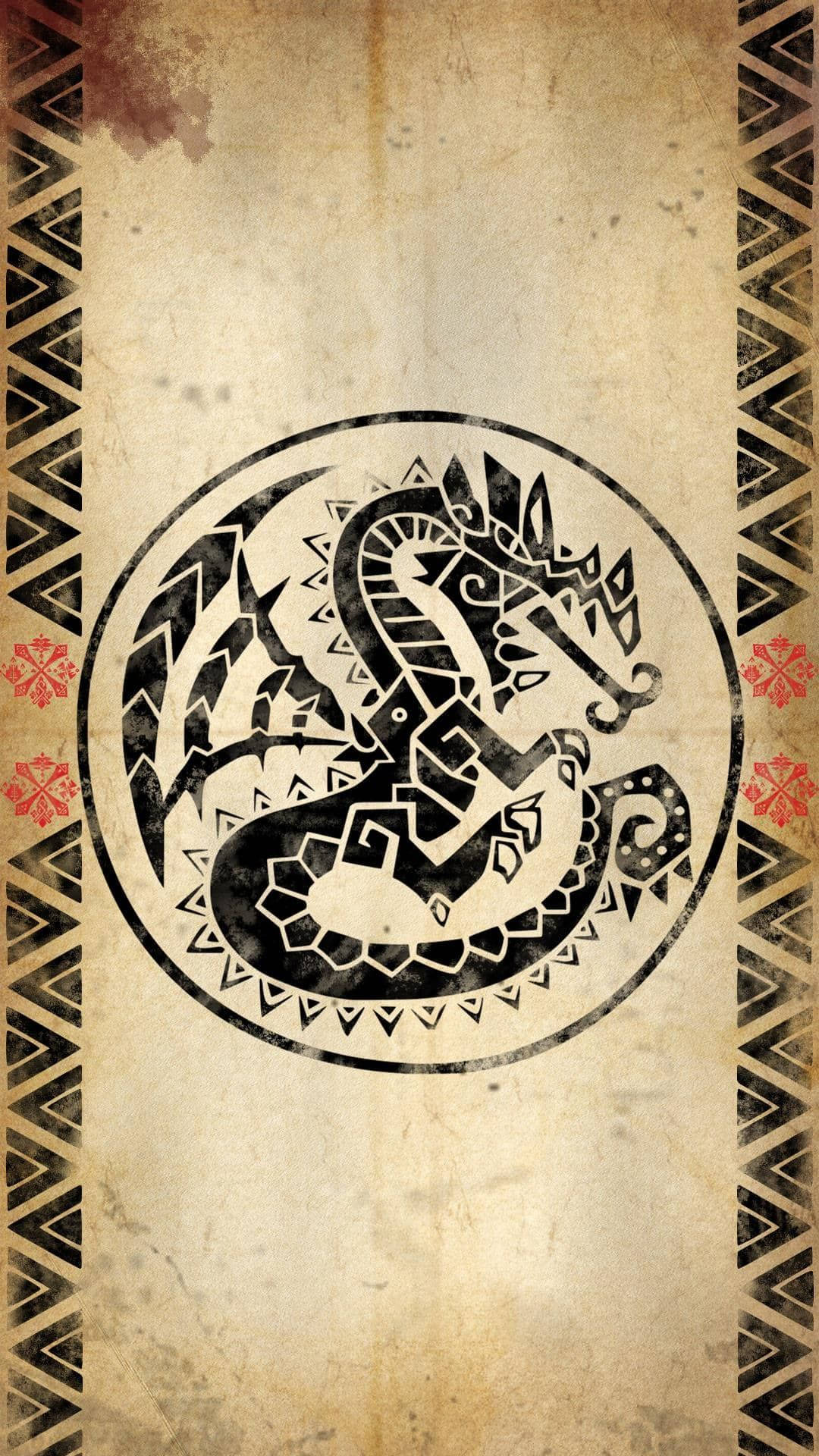 Monster Hunter Phone, black tribal dragon, aged parchment, Full HD Phone Wallpaper