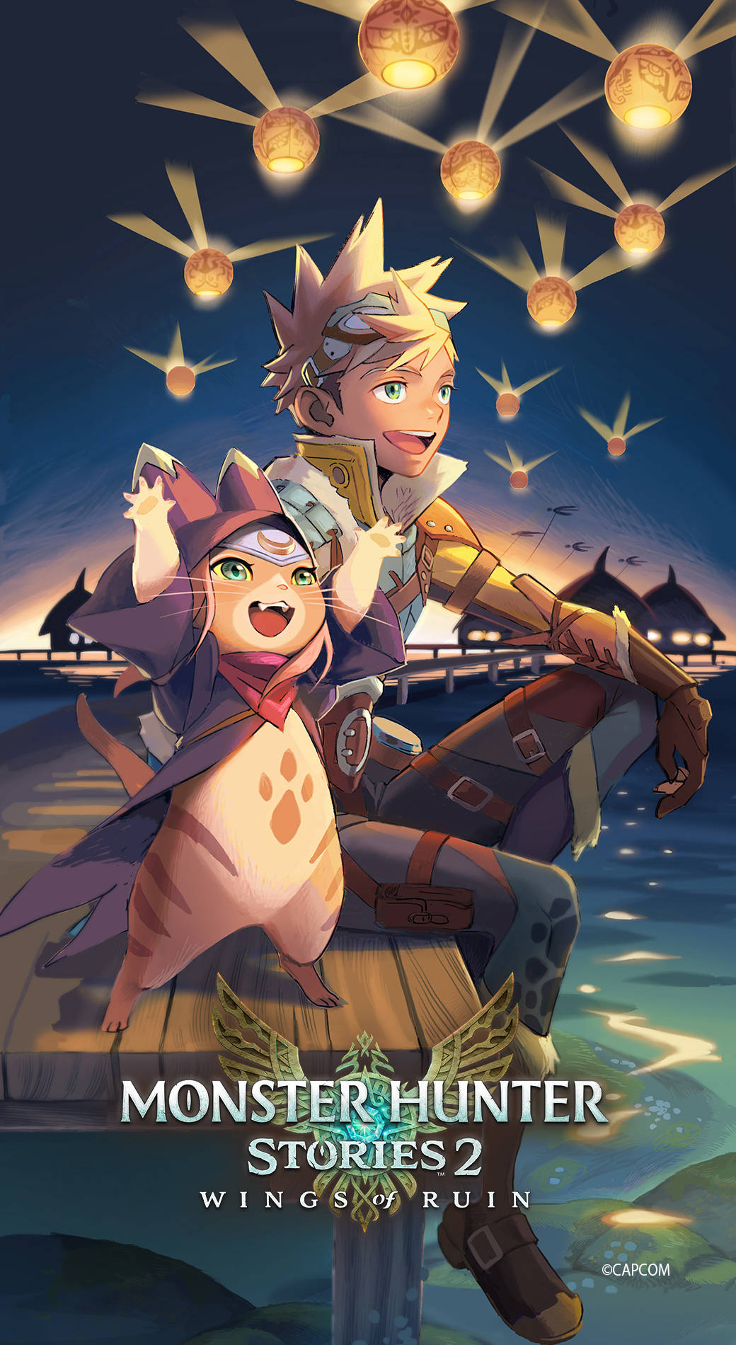 Monster Hunter Phone, dusk, glowing lanterns, HD Phone Wallpaper