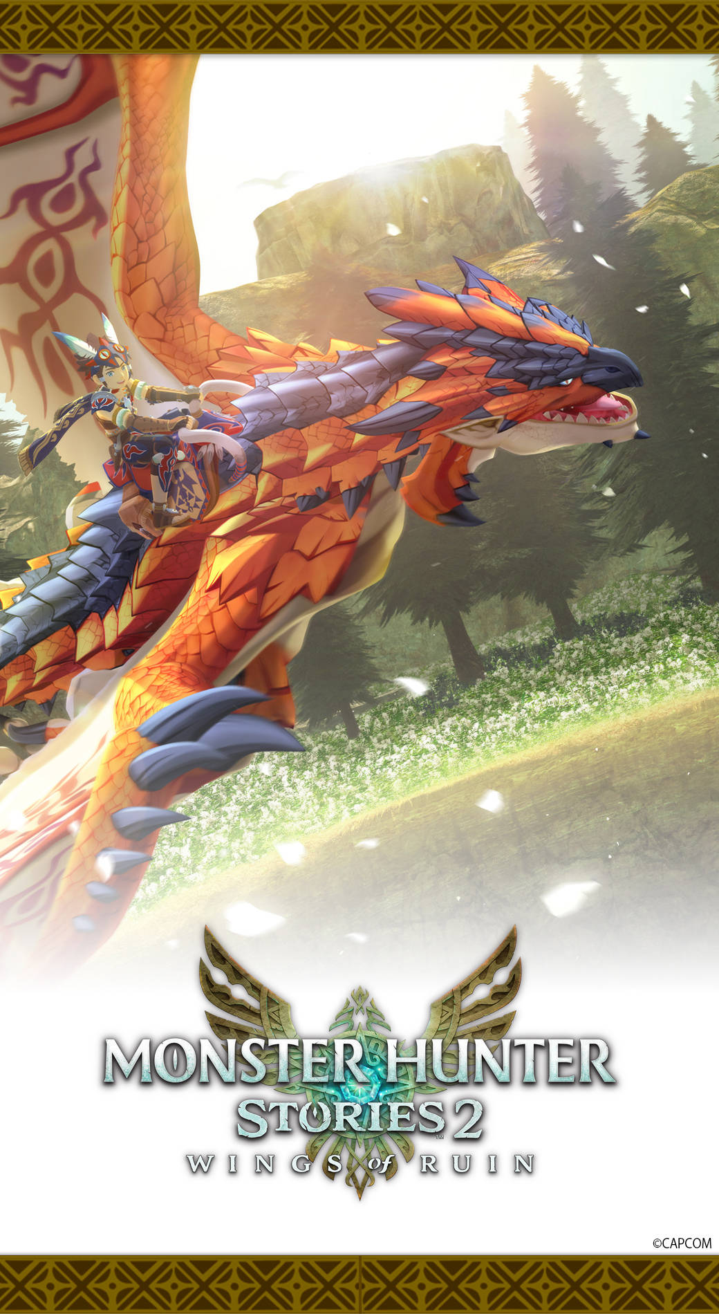 Monster Hunter, fiery orange dragon, sunlit forest, HD Phone Wallpaper
