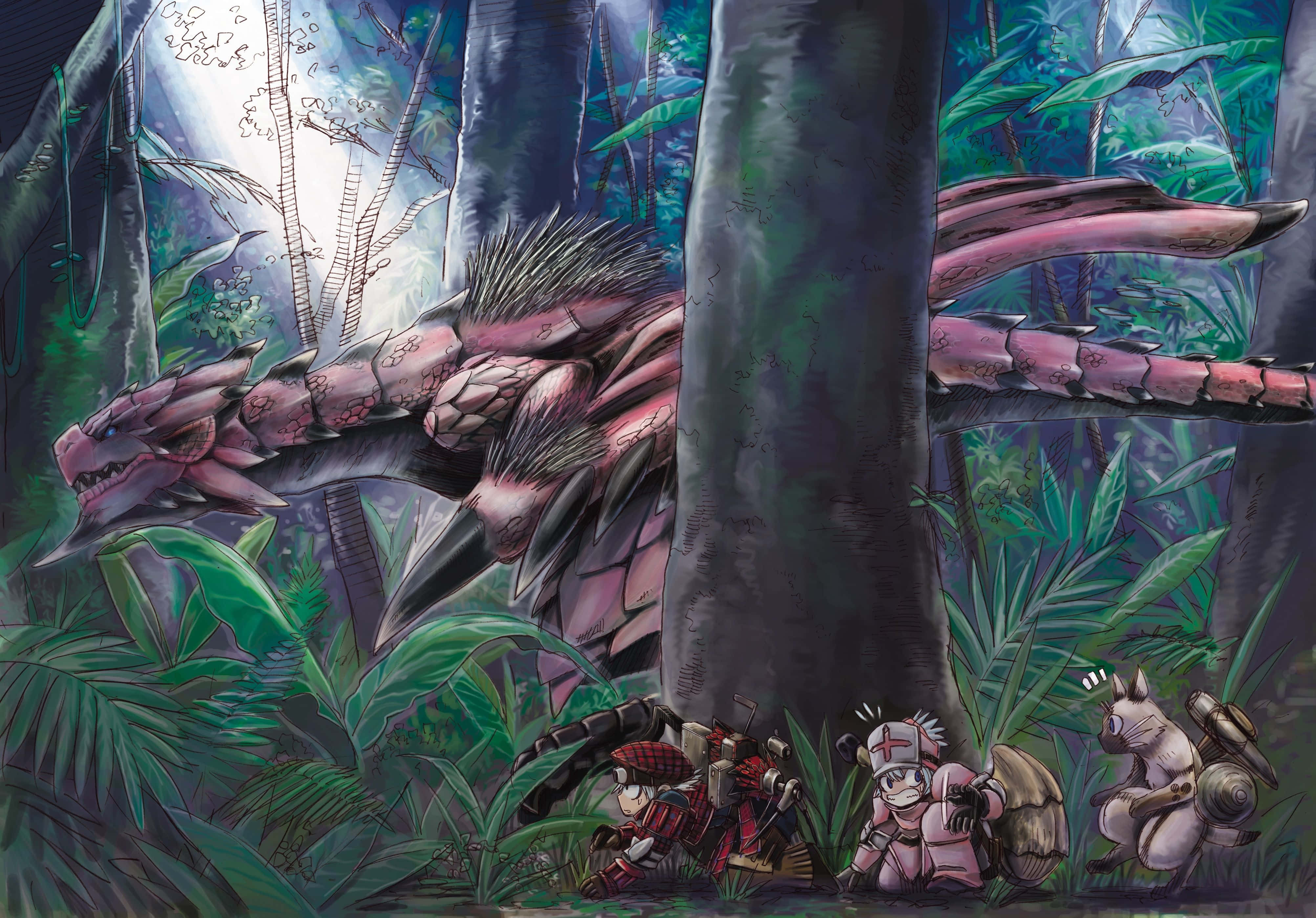 Monster Hunter Rise, pink armored dragon, dense jungle, 4K Desktop Wallpaper