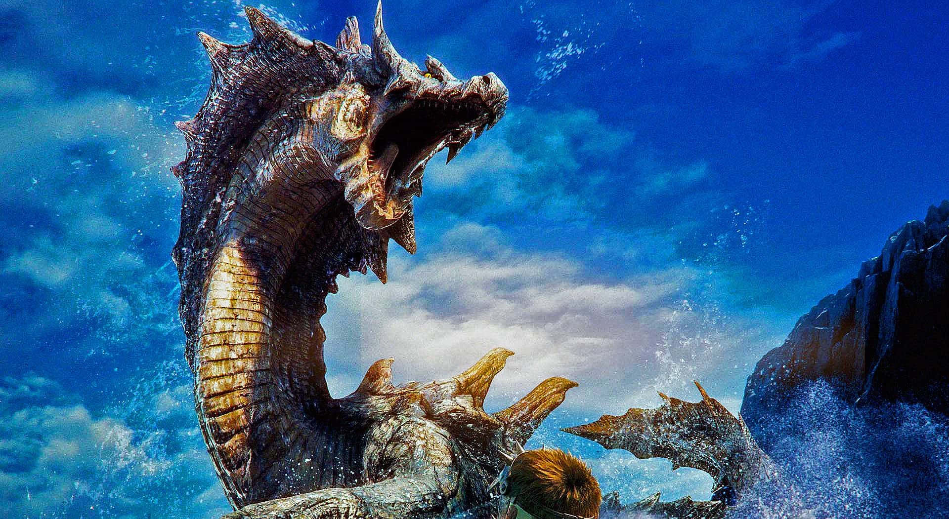 Monster Hunter Rise, colossal sea dragon, ocean waves, Full HD Desktop Wallpaper