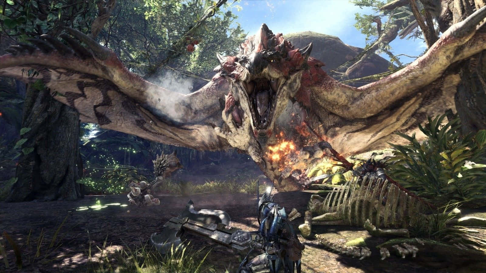 Monster Hunter, fiery-winged monster, sunlit jungle, HD Desktop Wallpaper