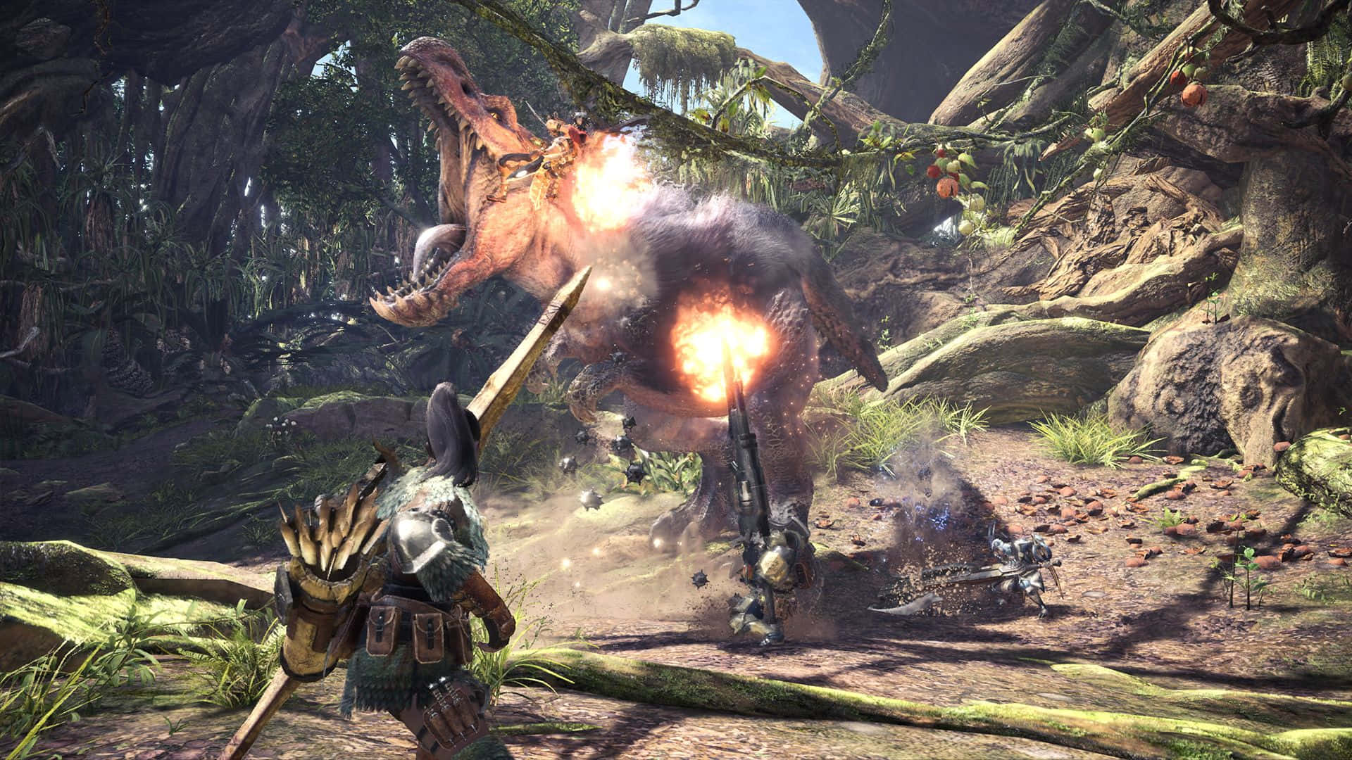 Monster Hunter, hunter, fiery monster, Full HD Desktop Wallpaper