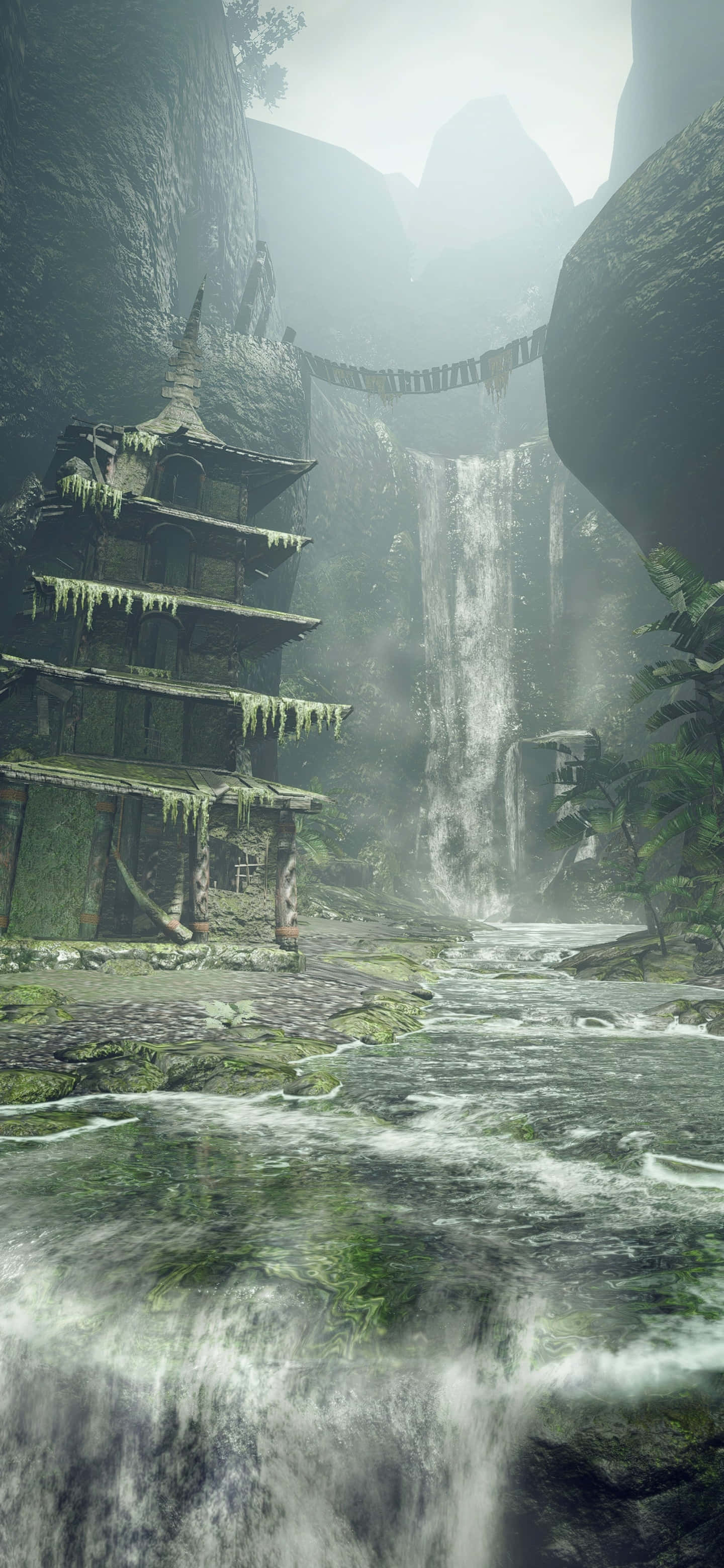 Monster Hunter Rise, ladder, ancient moss-covered temple, 2K Phone Wallpaper