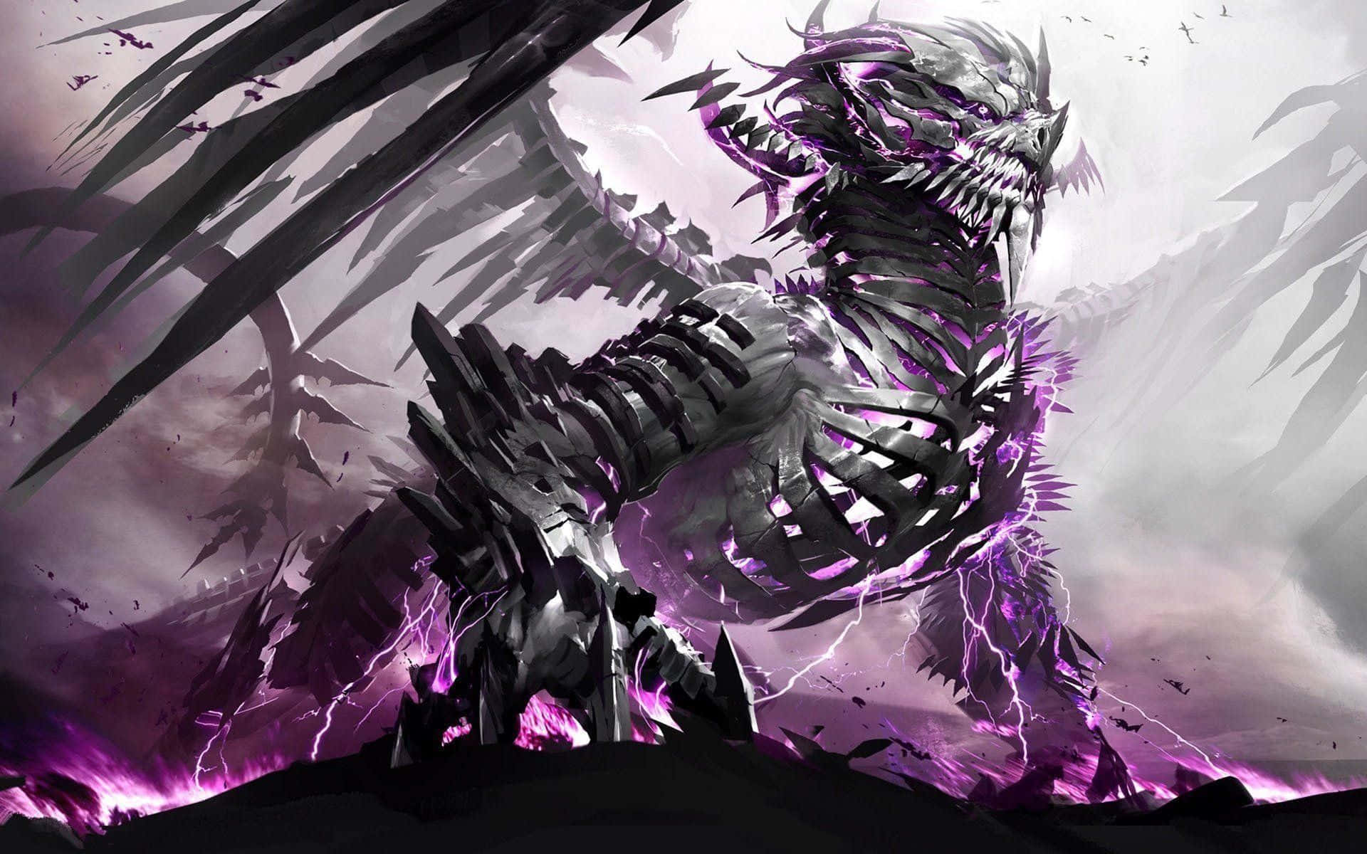 Monster Hunter, skeletal dragon, glowing purple energy, Full HD Desktop Wallpaper