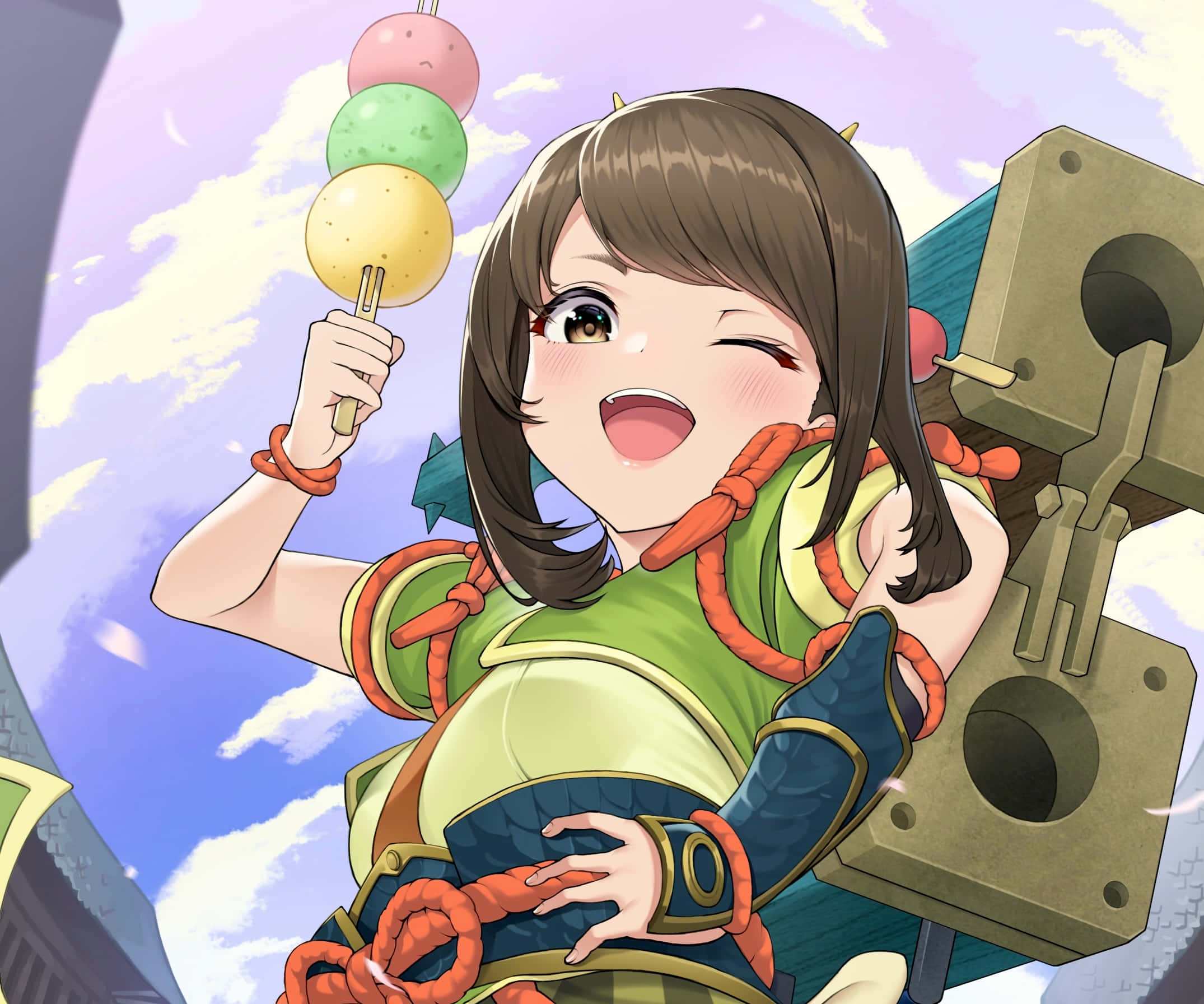 Monster Hunter Rise, anime girl, brown hair, Full HD Desktop Wallpaper