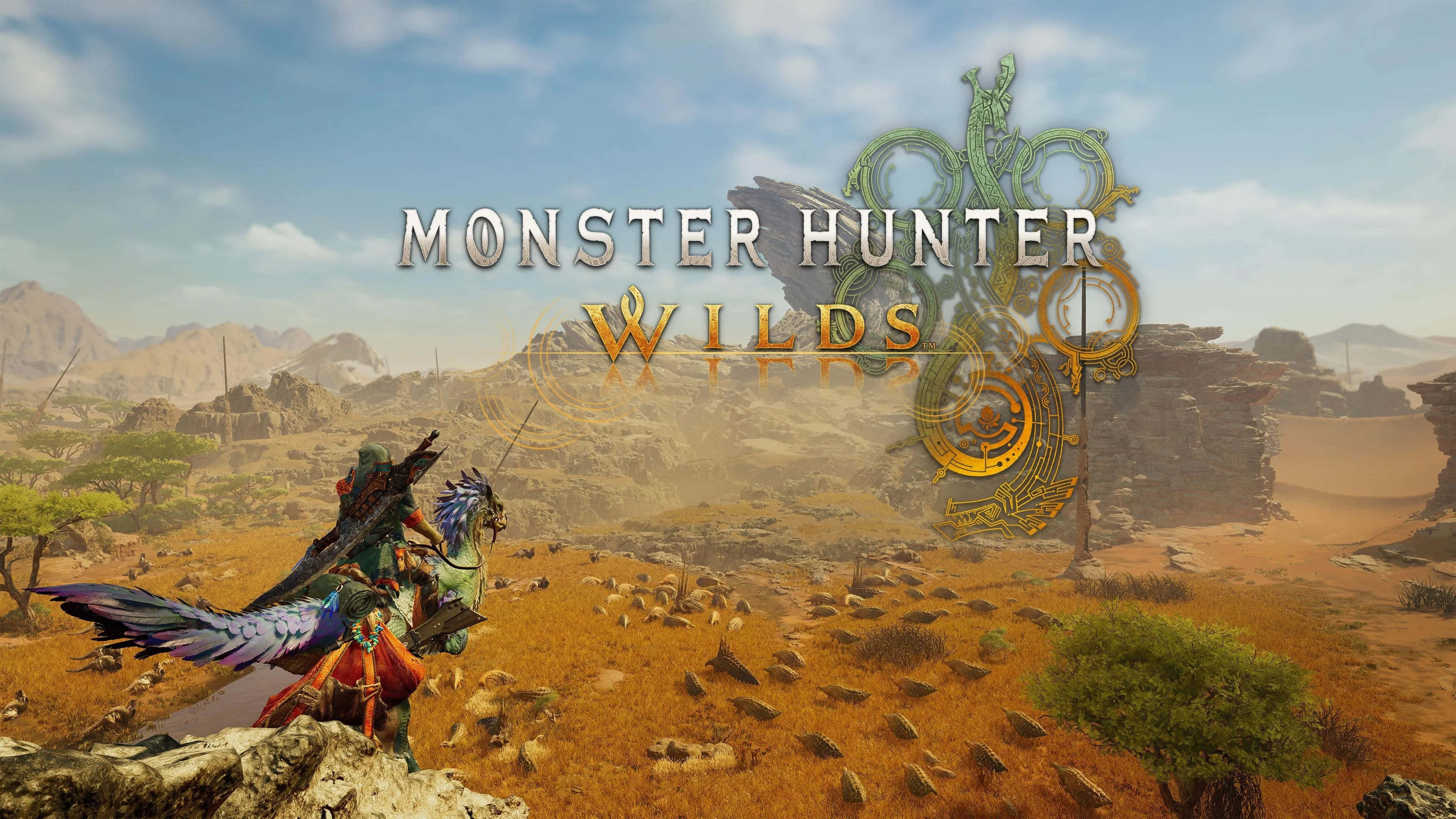 Monster Hunter Wilds, desert landscape, colorful winged mount, 4K Desktop Wallpaper