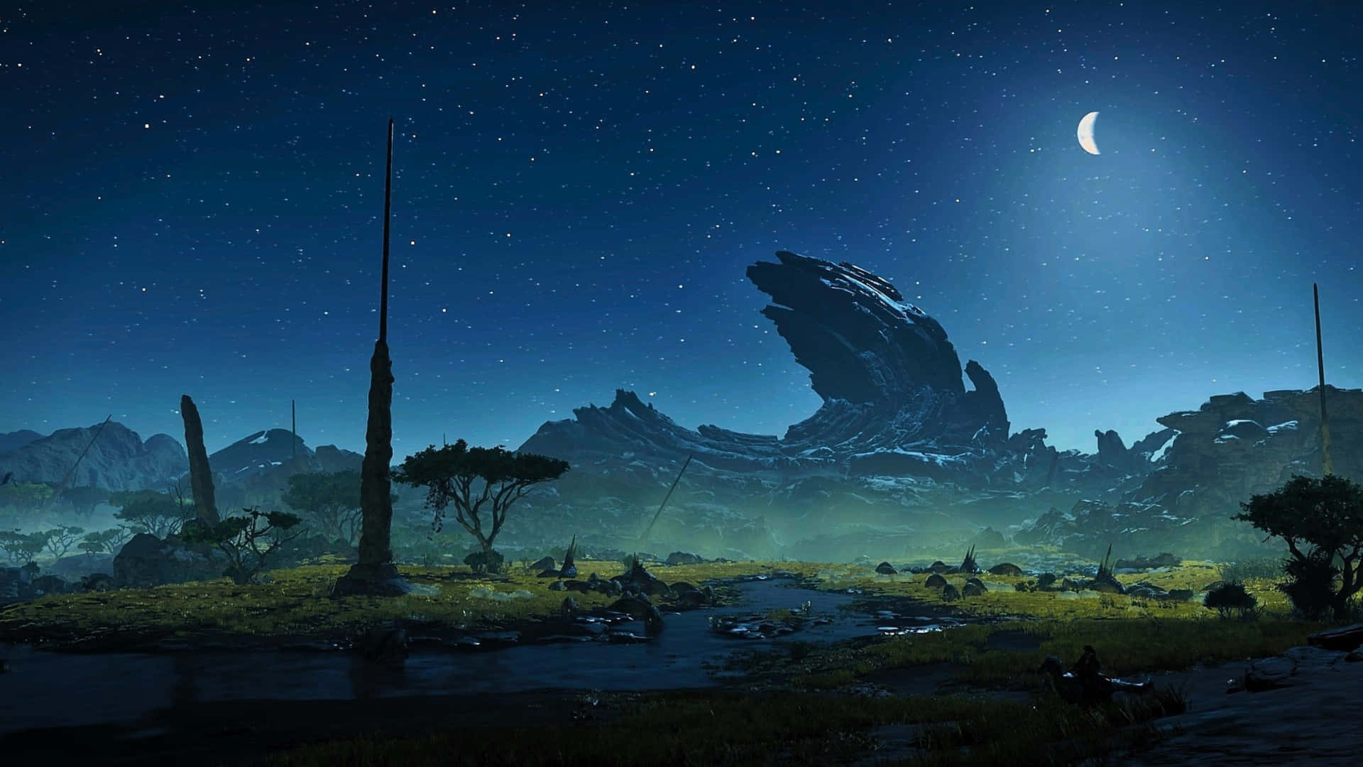 Monster Hunter Wilds, nightscape, starry night sky, Full HD Desktop Wallpaper