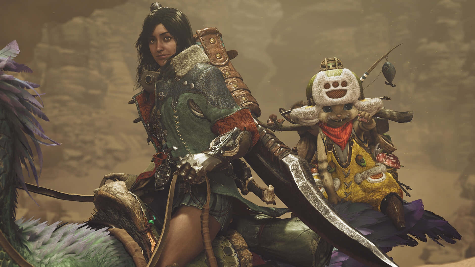 Monster Hunter Wilds, warrior woman, detailed armor, Full HD Desktop Wallpaper