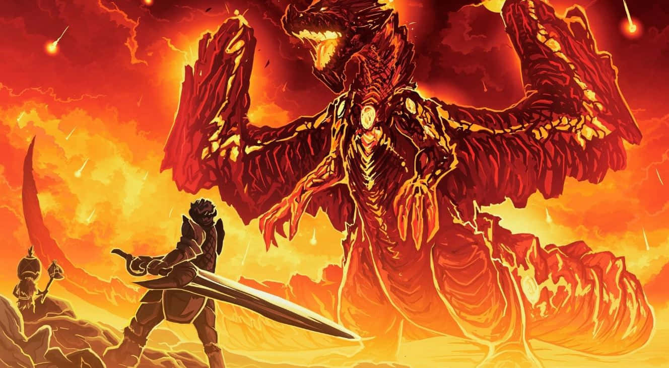 Monster Hunter, colossal fiery dragon, blazing orange and red sky, HD Desktop Wallpaper