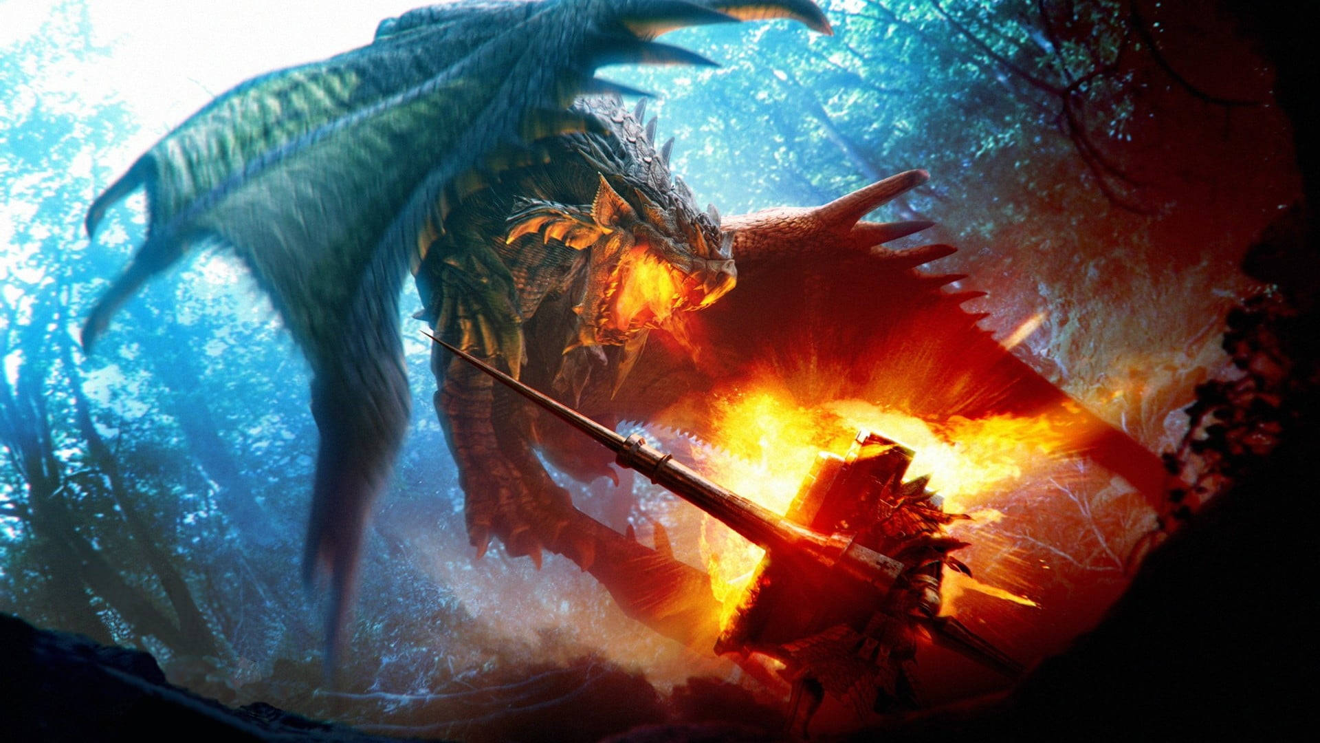 Monster Hunter World: Iceborne, colossal dragon, glowing orange eyes, Full HD Desktop Wallpaper