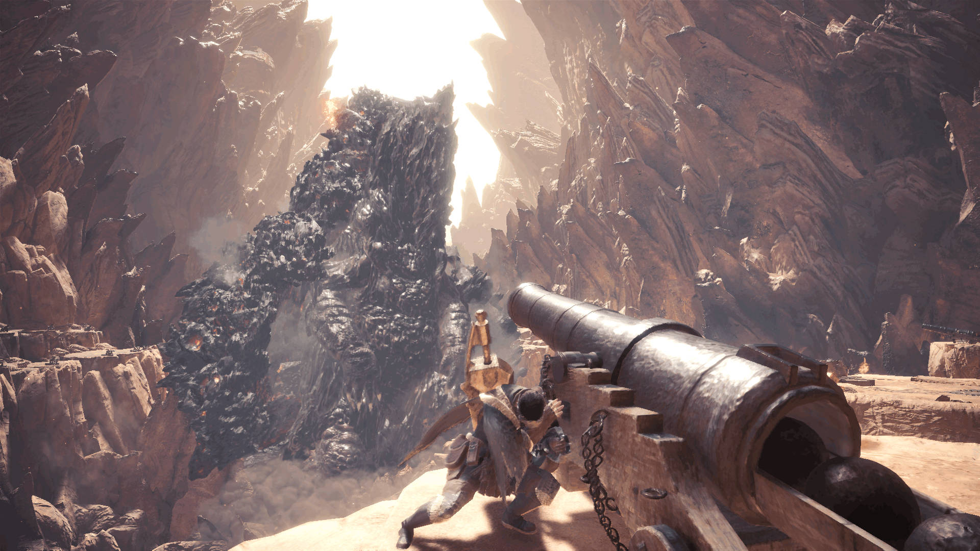 Monster Hunter World Iceborne, desert canyon, massive cannon, Full HD Desktop Wallpaper