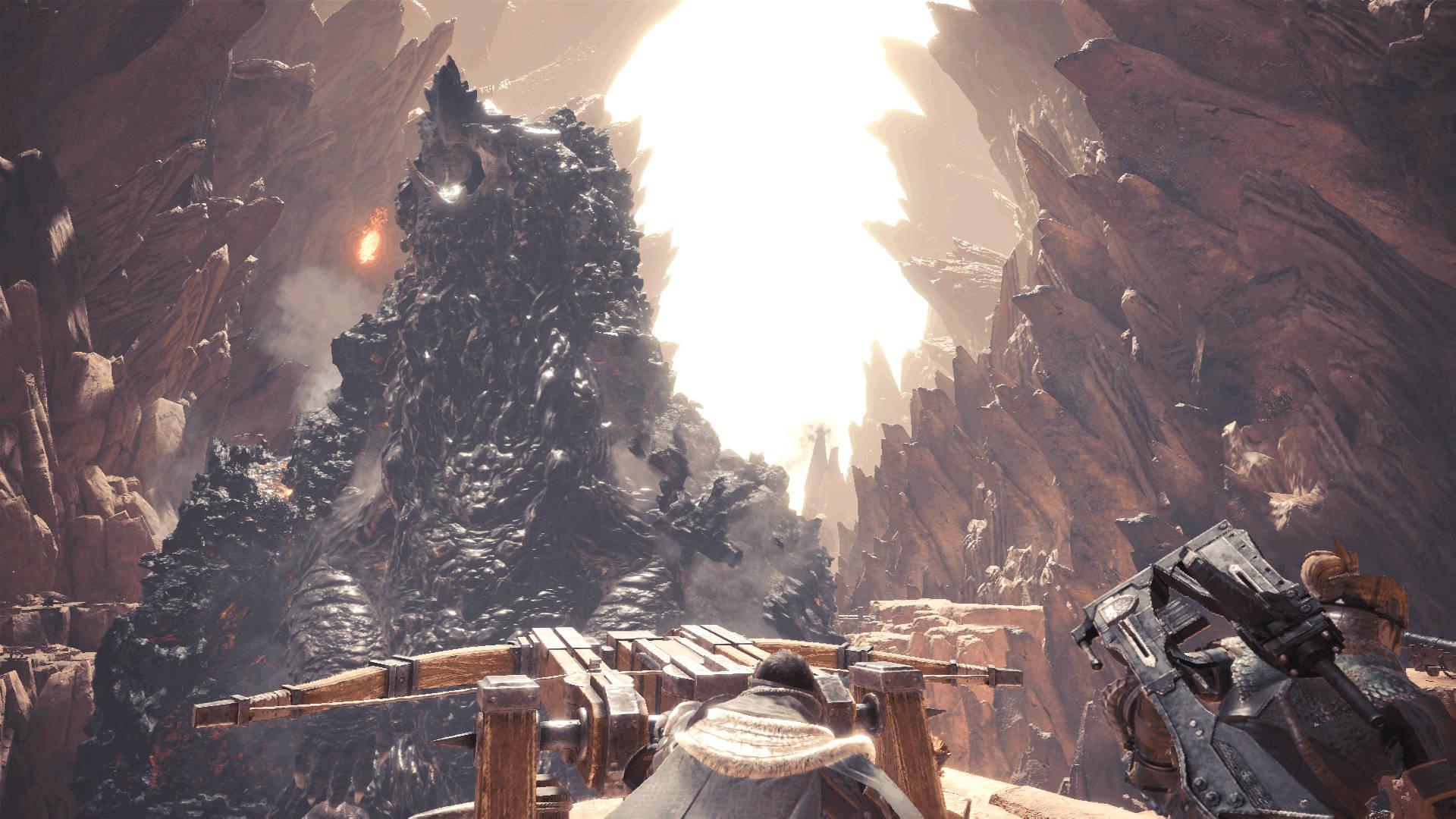 Monster Hunter World Iceborne, colossal snow-capped monster, sunlit canyon, Full HD Desktop Wallpaper