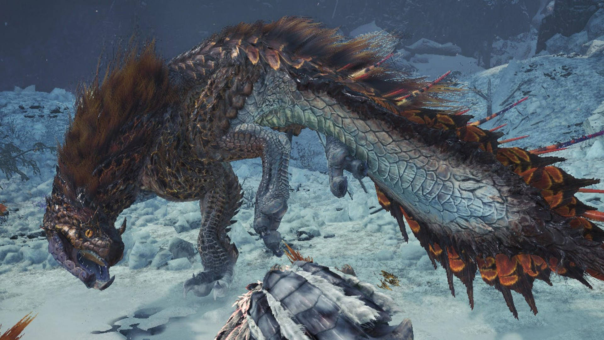Monster Hunter World Iceborne, massive armored dragon, fiery orange spikes, Full HD Desktop Wallpaper