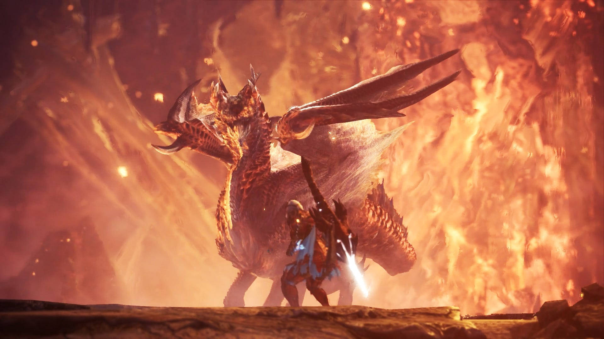 Monster Hunter World Iceborne, fiery dragon, volcanic landscape, Full HD Desktop Wallpaper