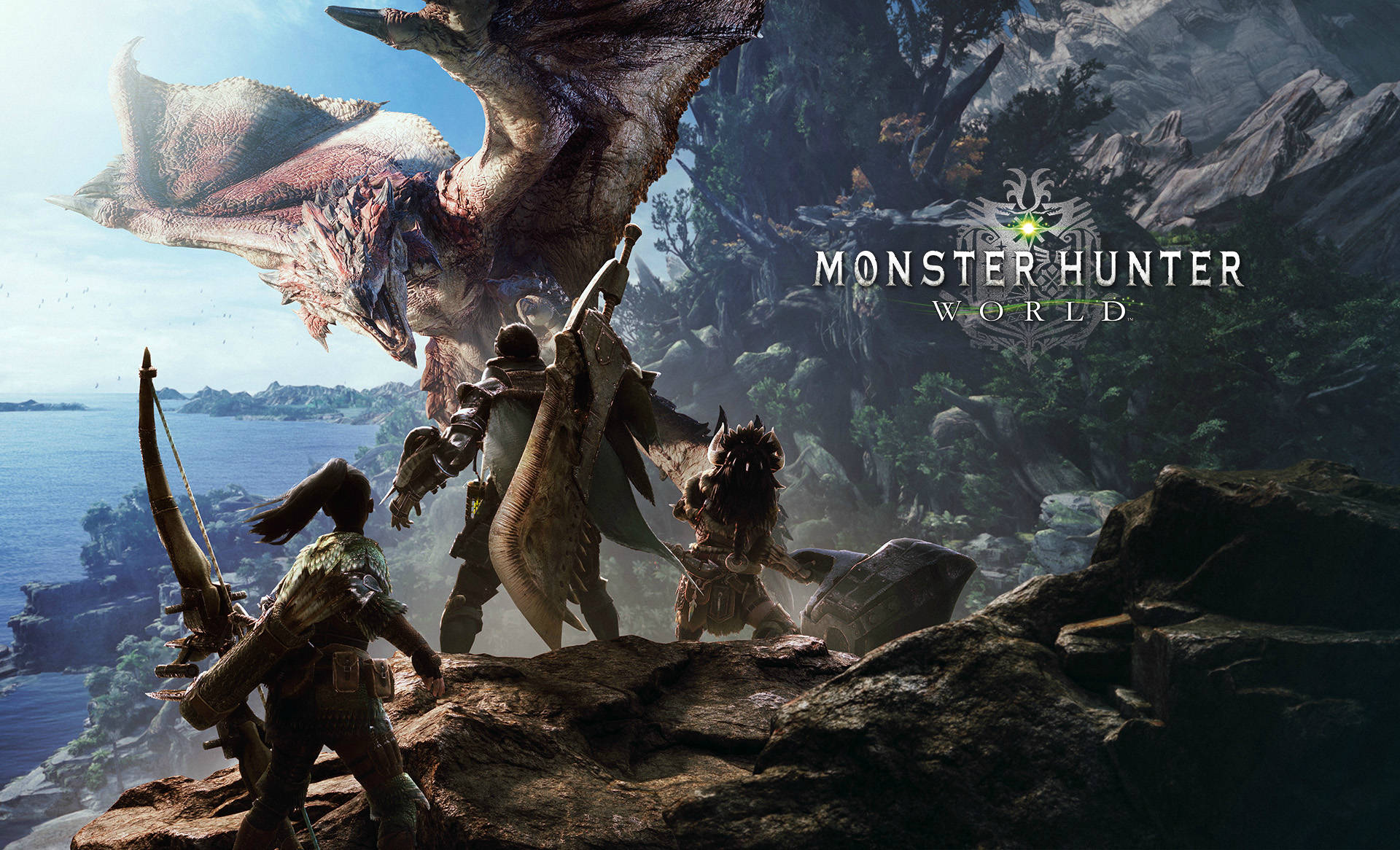 Monster Hunter World Iceborne, hunters in armor, massive winged monster, Full HD Desktop Wallpaper