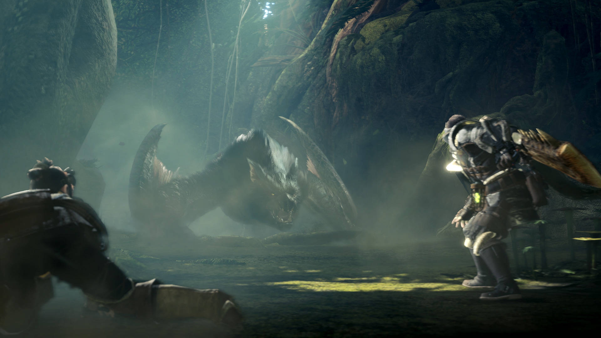 Monster Hunter World Iceborne, massive horned monster, misty cavern, Full HD Desktop Wallpaper
