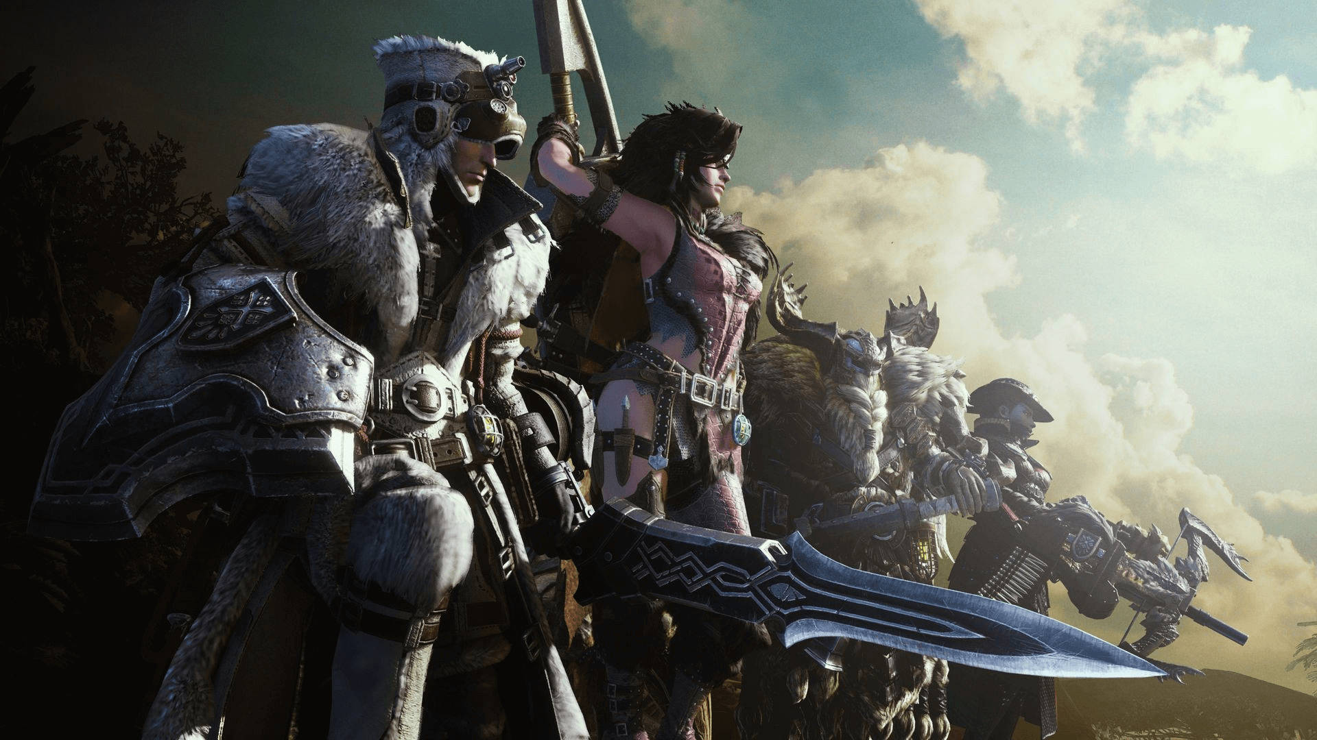 Monster Hunter World, armors, weapons, Full HD Desktop Wallpaper