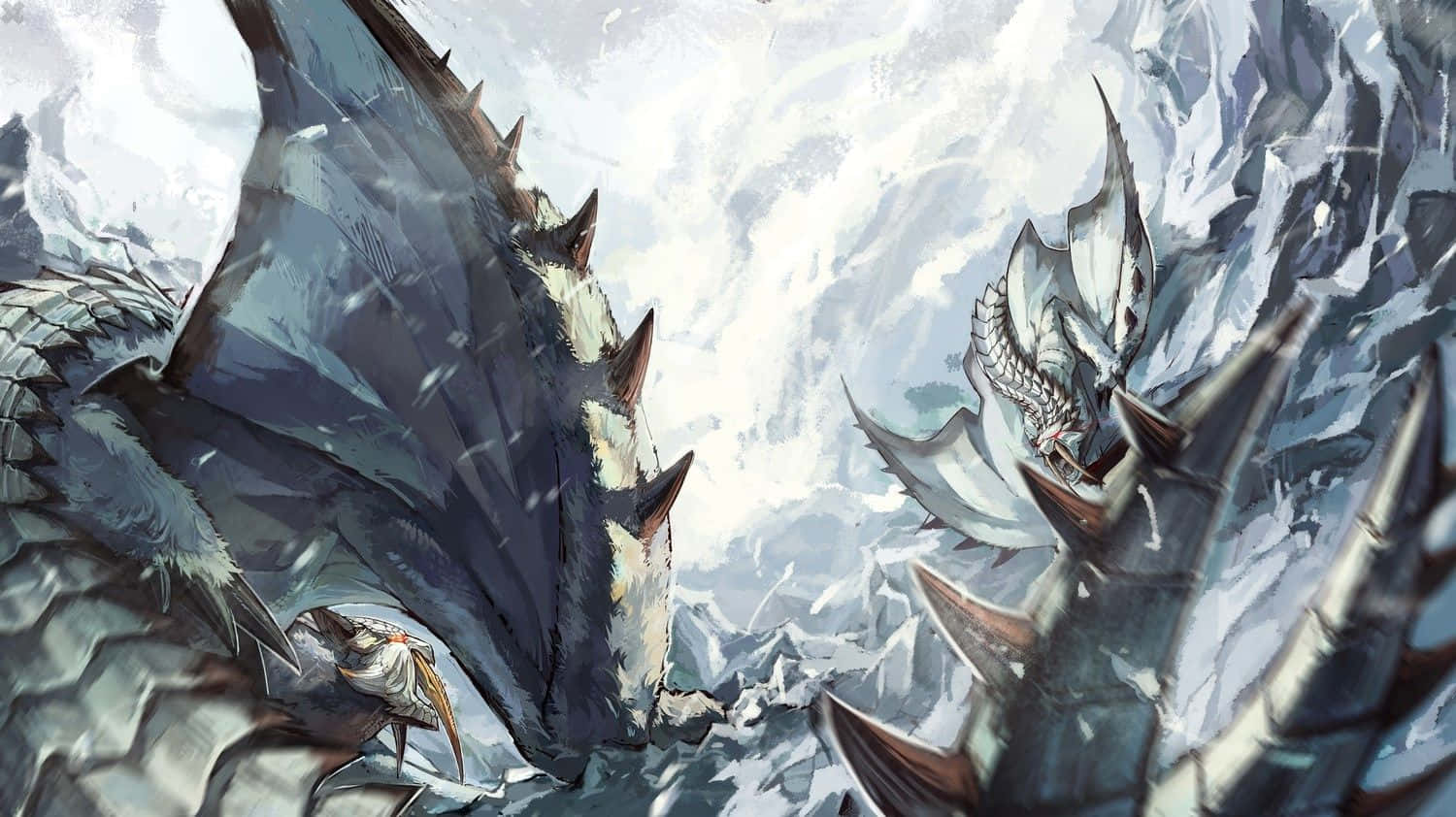 Monster Hunter, armored dragons, snowy mountainous landscape, HD Desktop Wallpaper