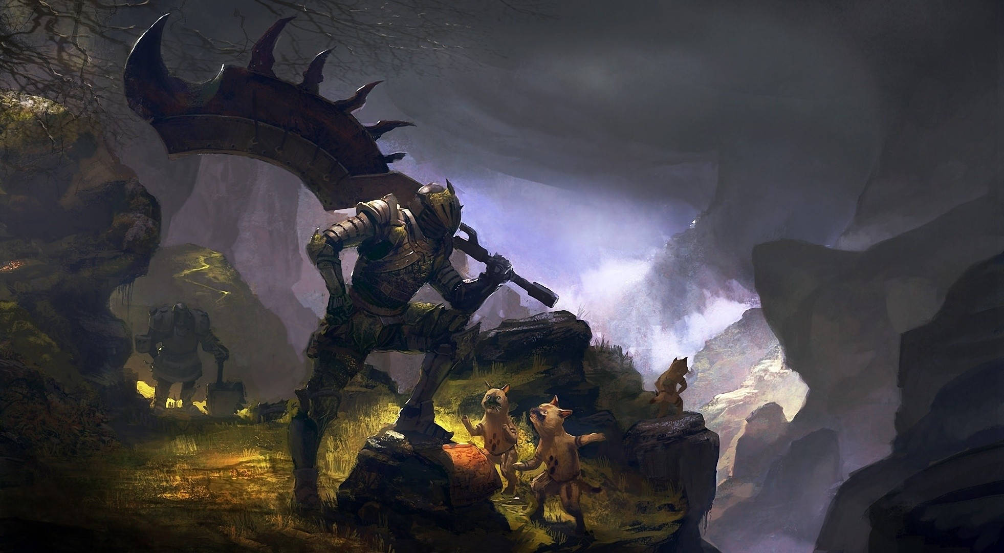 Monster Hunter, dark mountain, armored warrior, Full HD Desktop Wallpaper
