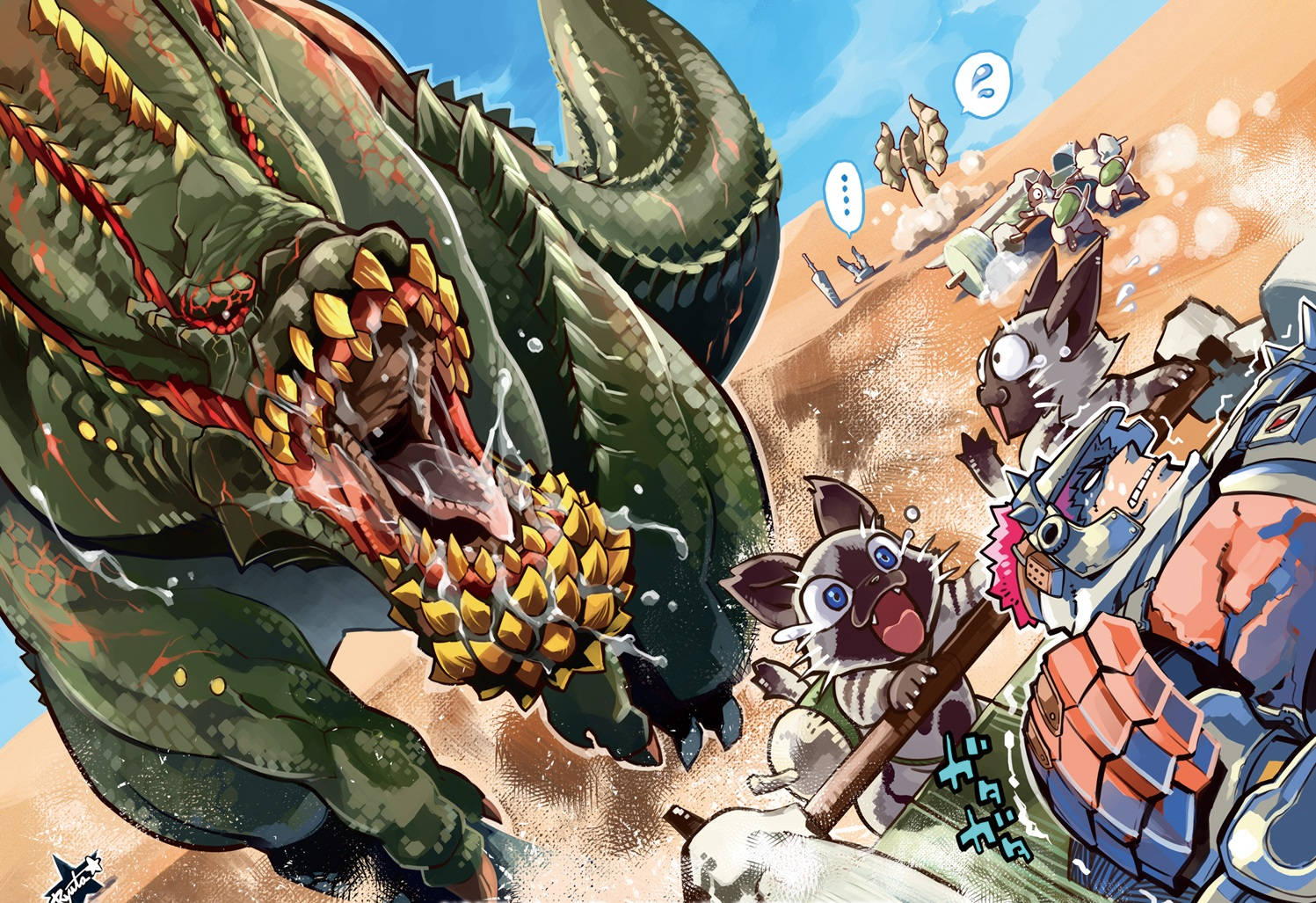 Monster Hunter, giant green dragon, spiked jaws, HD Desktop Wallpaper