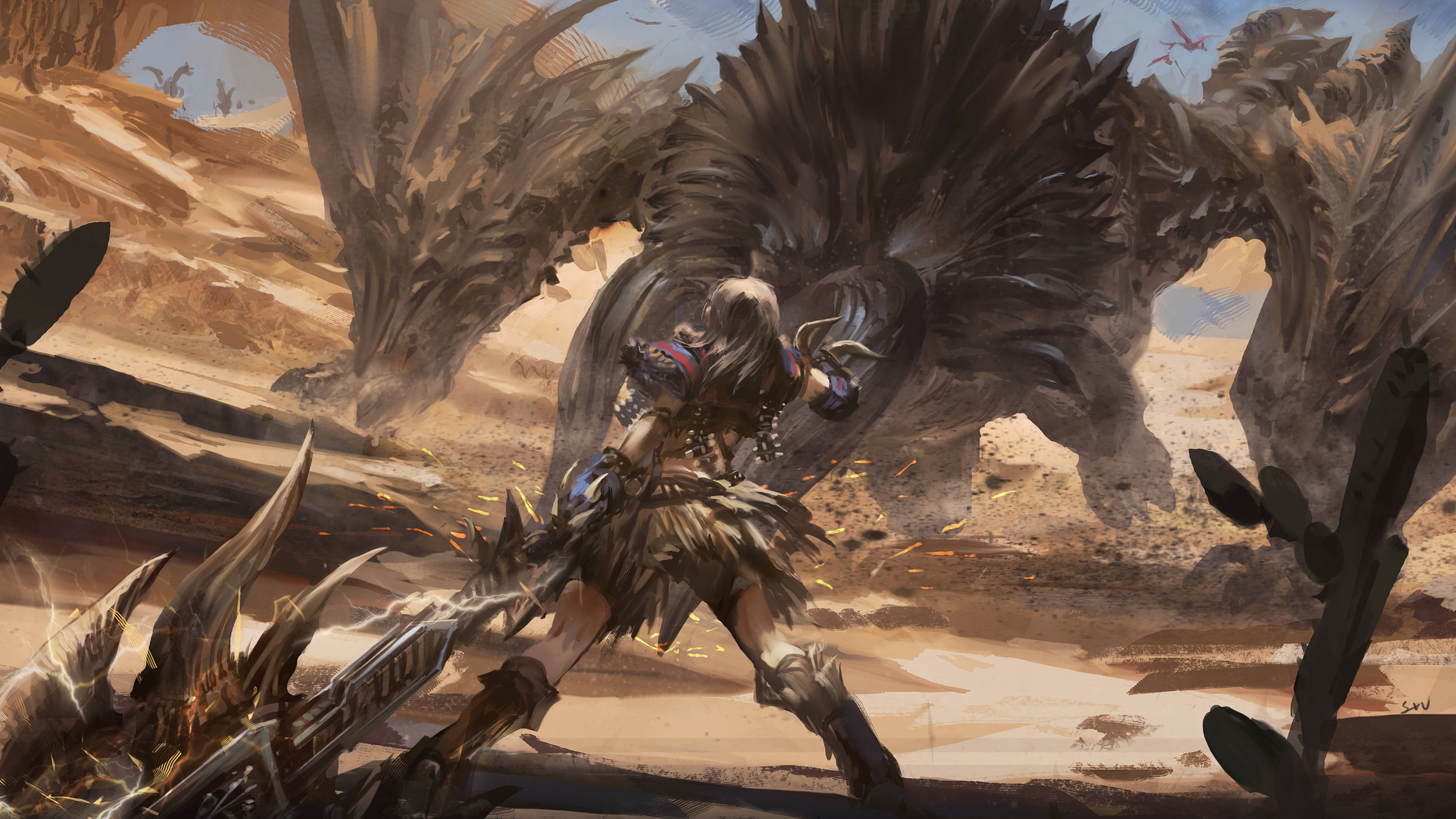 Monster Hunter, dragon, desert, 4K Desktop Wallpaper