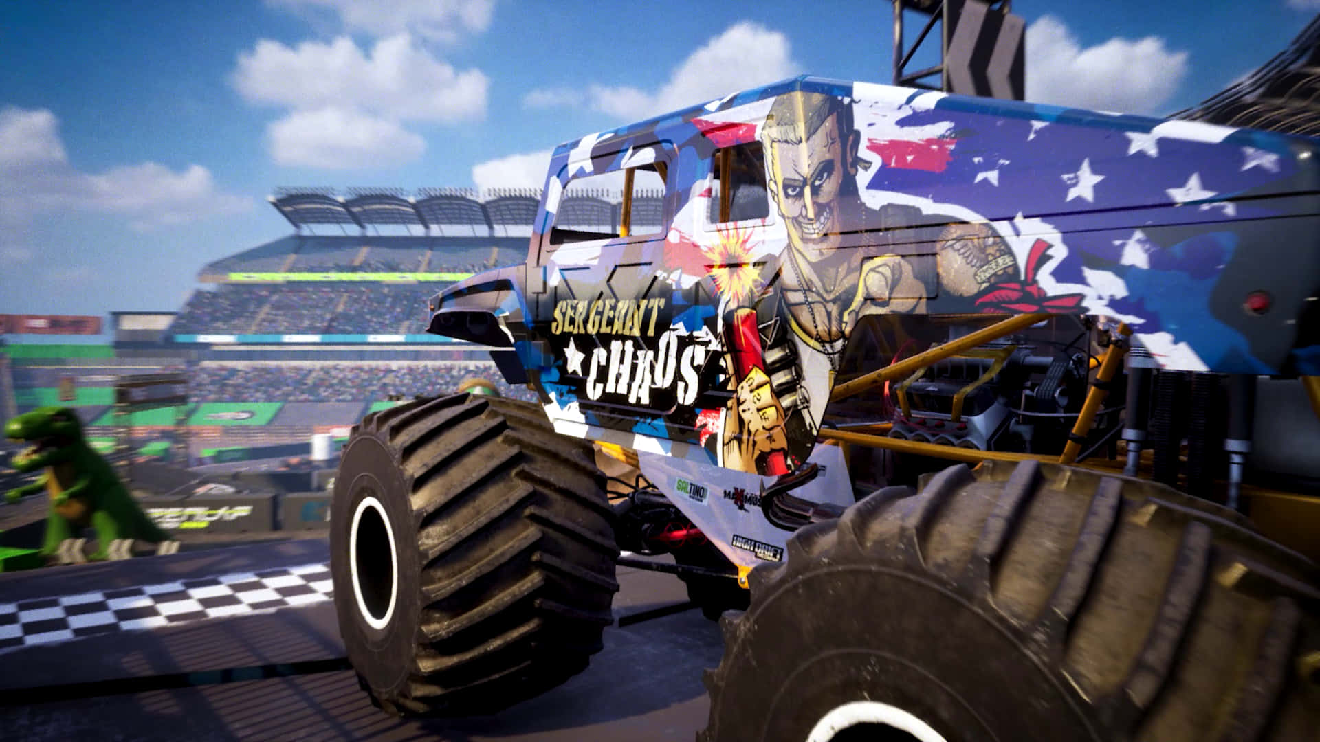 monster truck, skull graphic, American flag design, Full HD Desktop Wallpaper