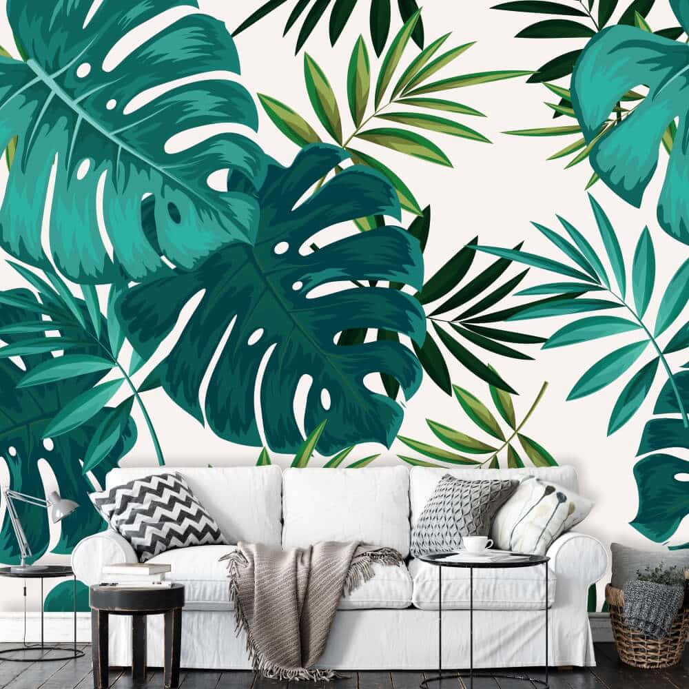 Monstera leaf, tropical leaf wallpaper, teal and green, SD Desktop Wallpaper