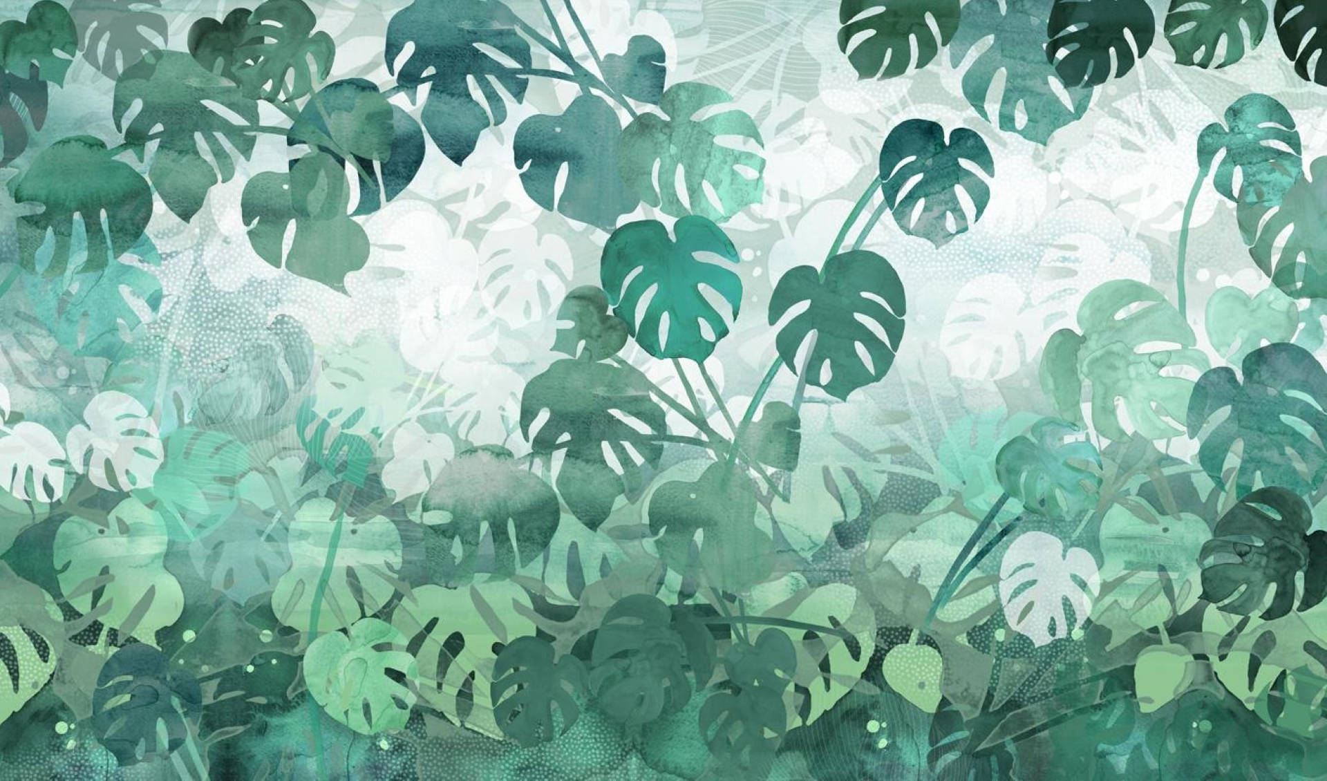 monstera leaves, green, teal, Full HD Desktop Wallpaper