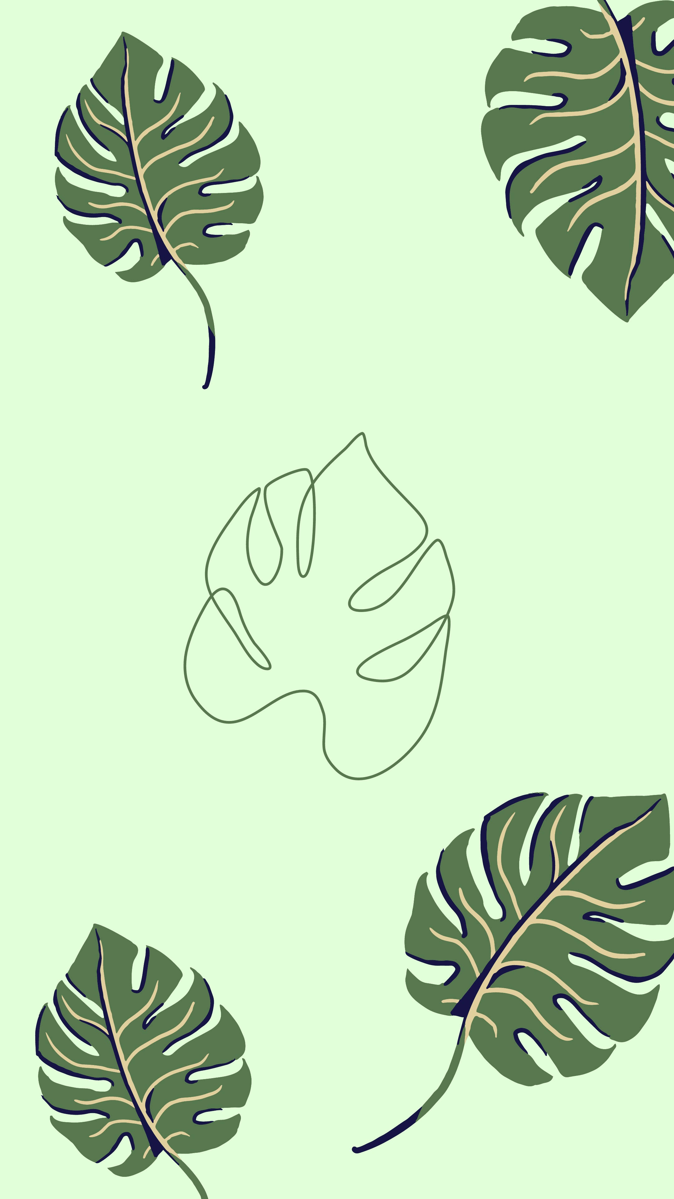 Monstera, dark green, gold veins, 4K Phone Wallpaper