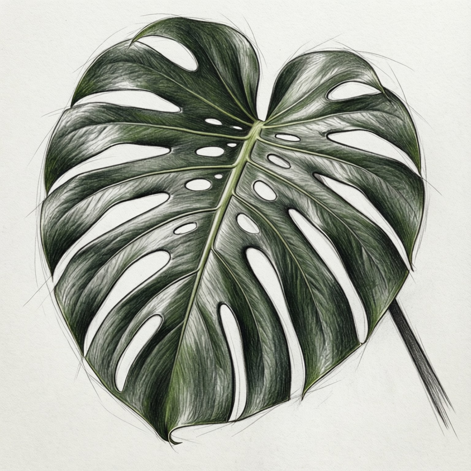 pencil sketch, monstera leaf, deep green shading, HD Desktop Wallpaper