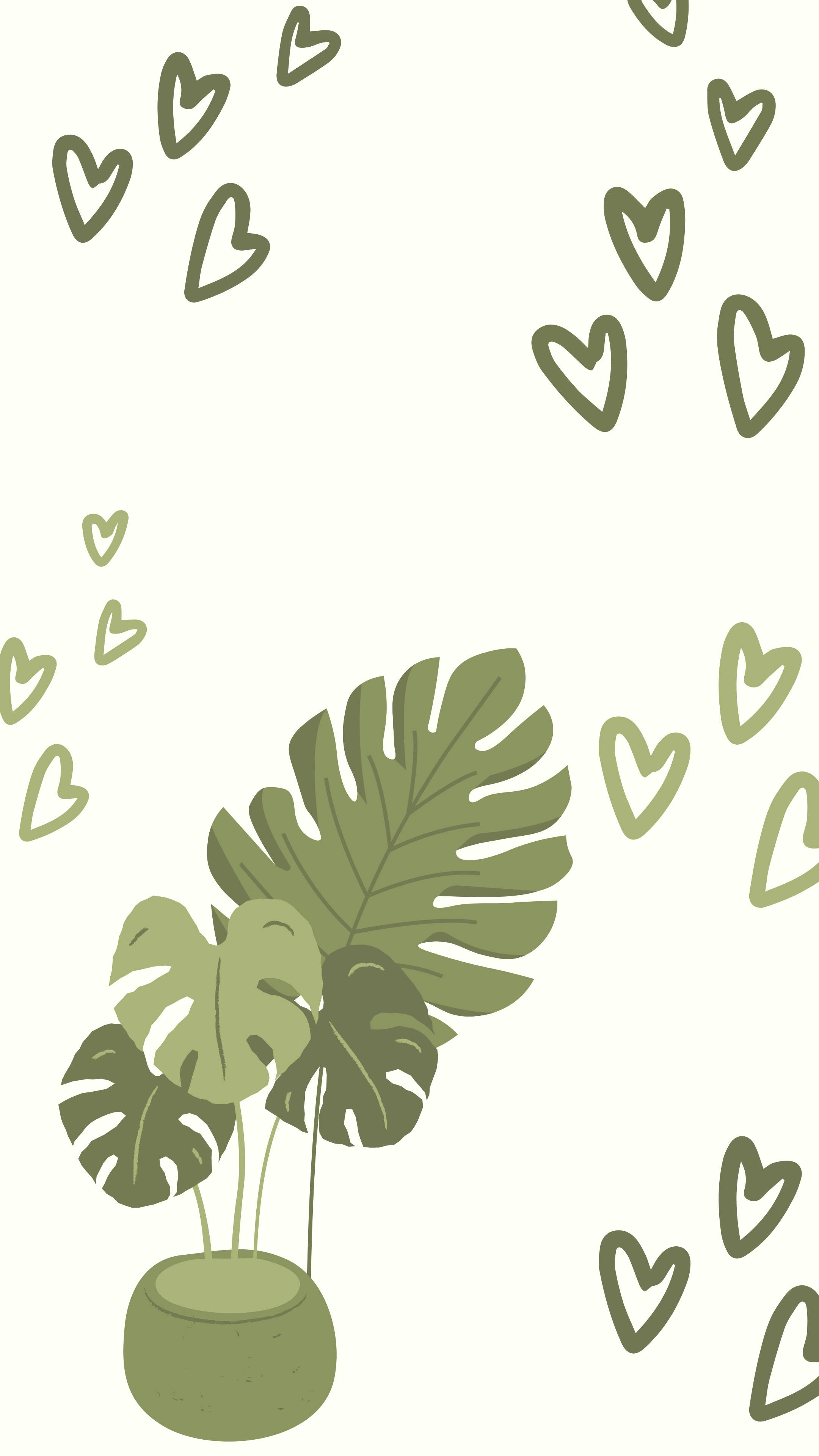 Monstera, hearts, round pot, 4K Phone Wallpaper