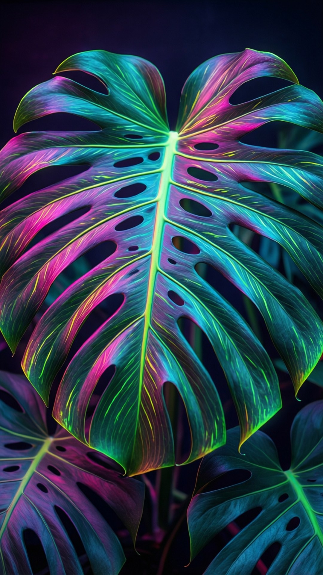 neon glow monstera, electric green, pink, Full HD Phone Wallpaper
