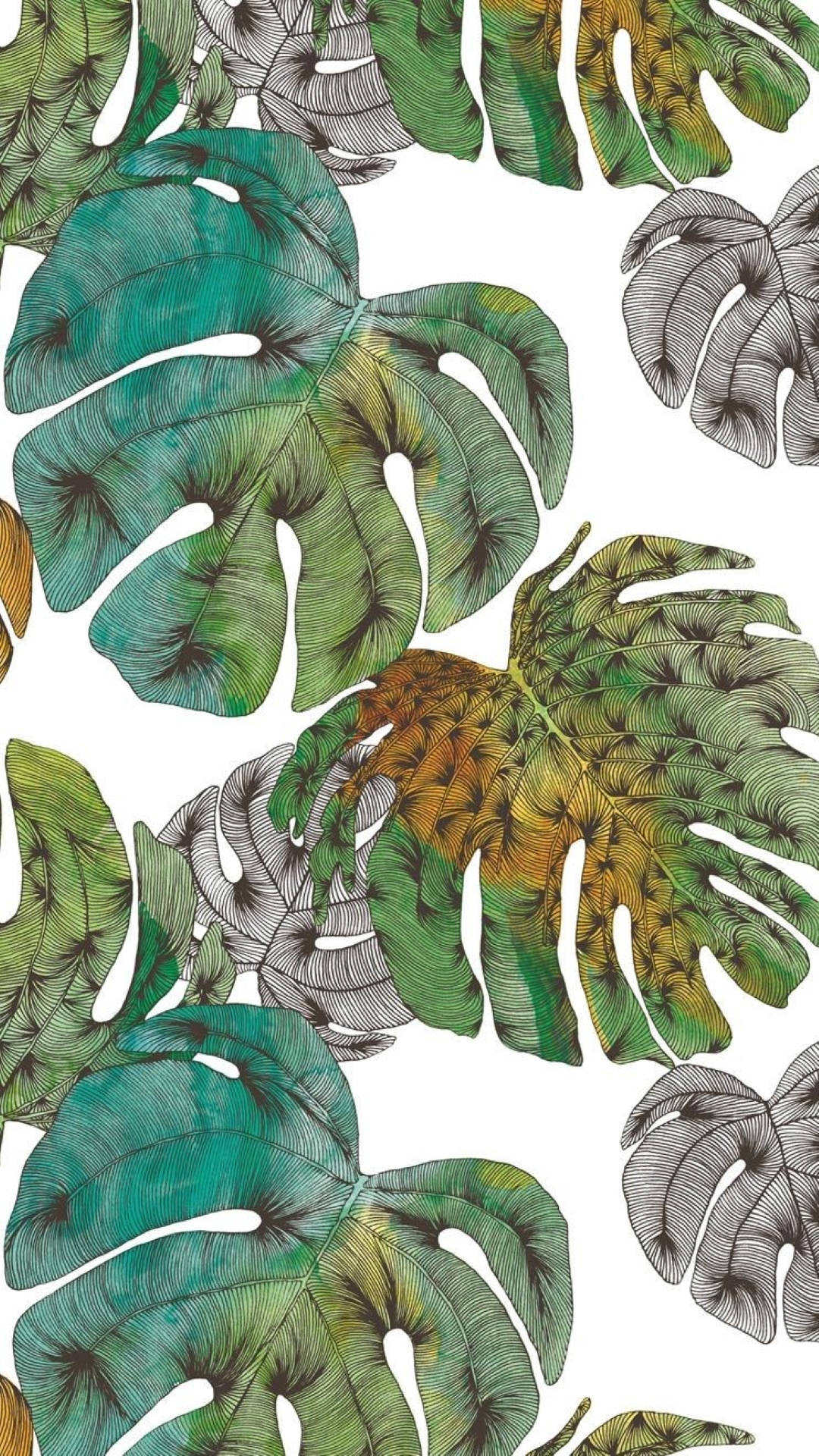 Monstera, teal green, gold, Full HD Phone Wallpaper