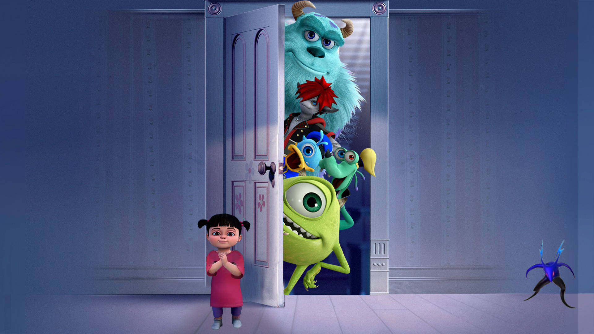 Monsters Inc, doorway scene, small girl in a pink dress, Full HD Desktop Wallpaper