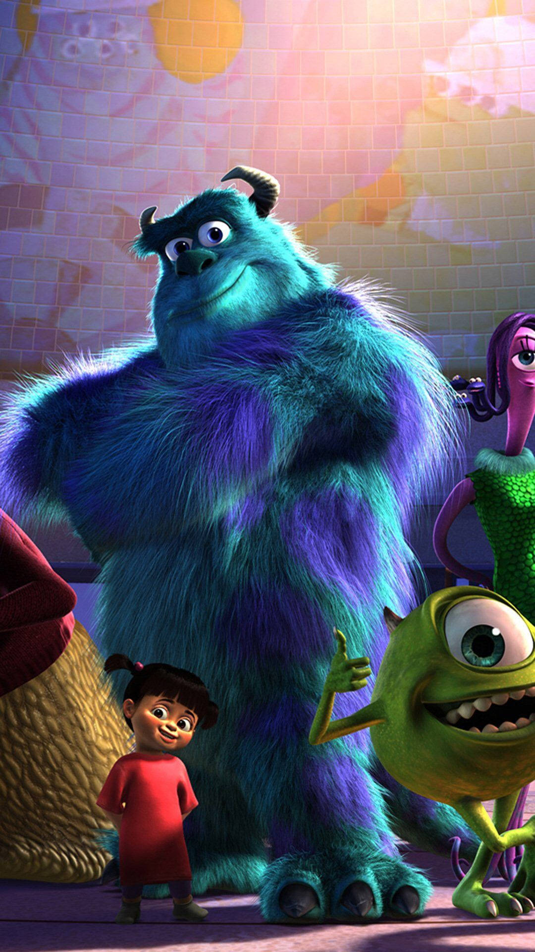 Monsters Inc, blue furry monster, small girl, Full HD Phone Wallpaper