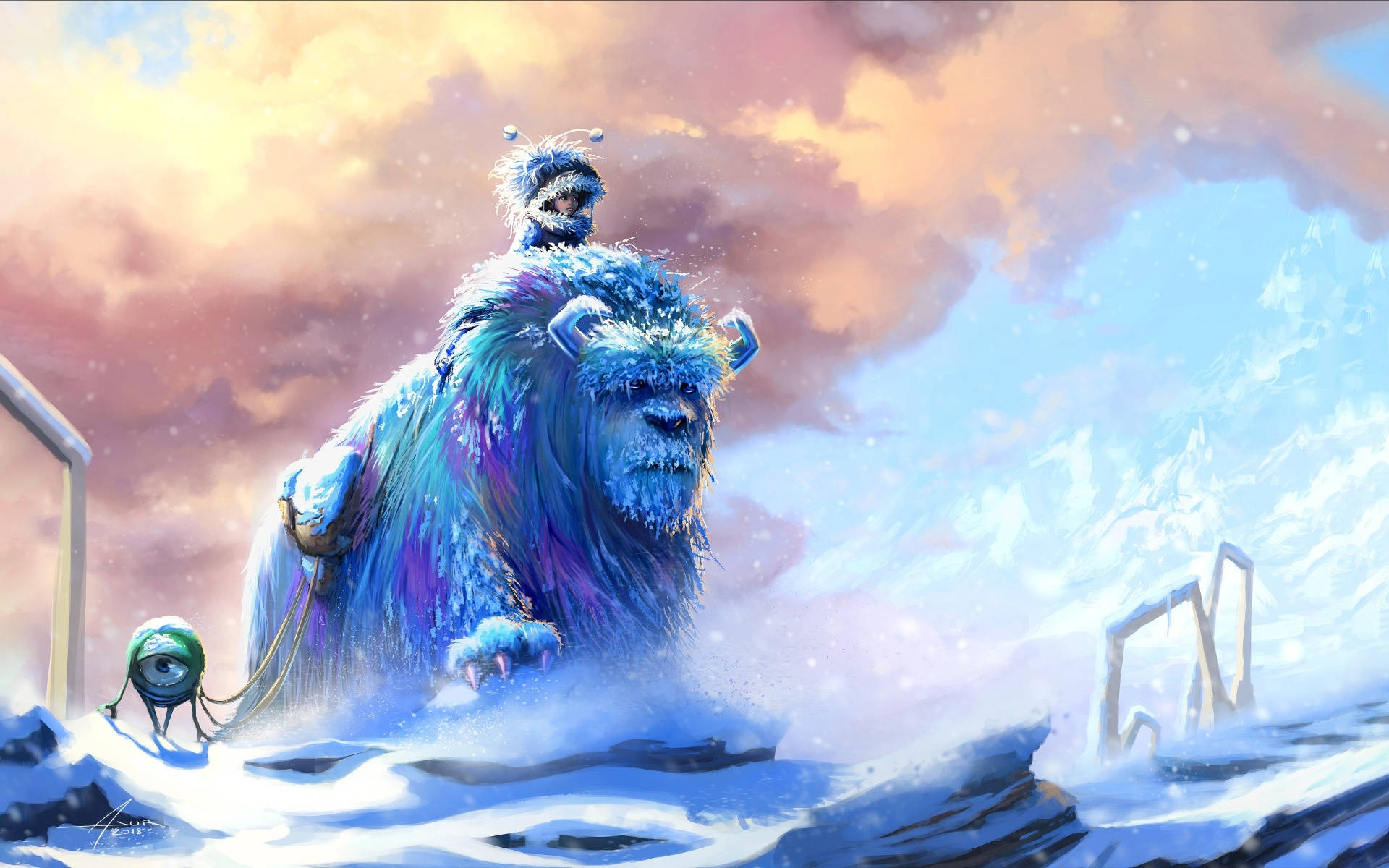 Monsters Inc, yeti, snowy ruins, Full HD Desktop Wallpaper